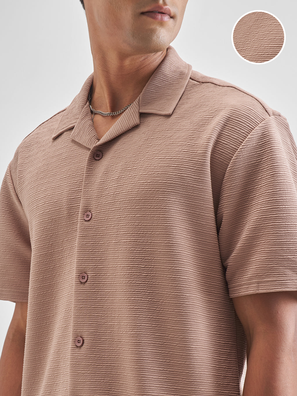 Highlander Men Peach Self Design Relaxed Fit Casual Shirt - Peach - Image 5