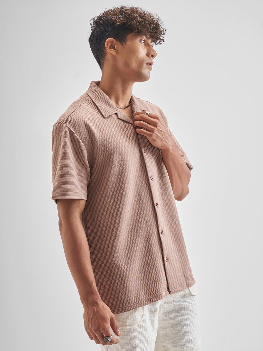Highlander Men Peach Self Design Relaxed Fit Casual Shirt - Peach - Image 6