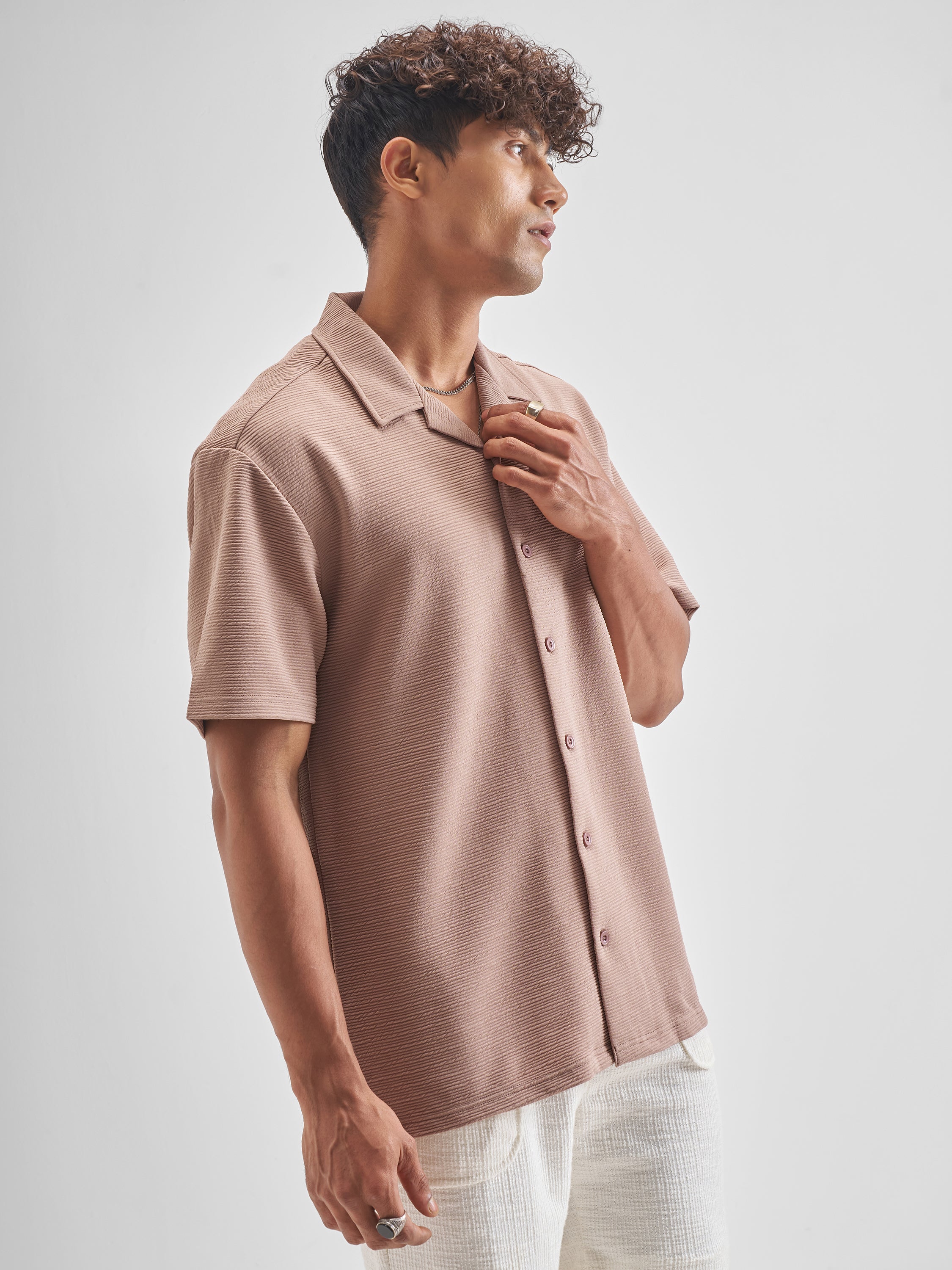 Highlander Men Peach Self Design Relaxed Fit Casual Shirt - Peach - Image 6