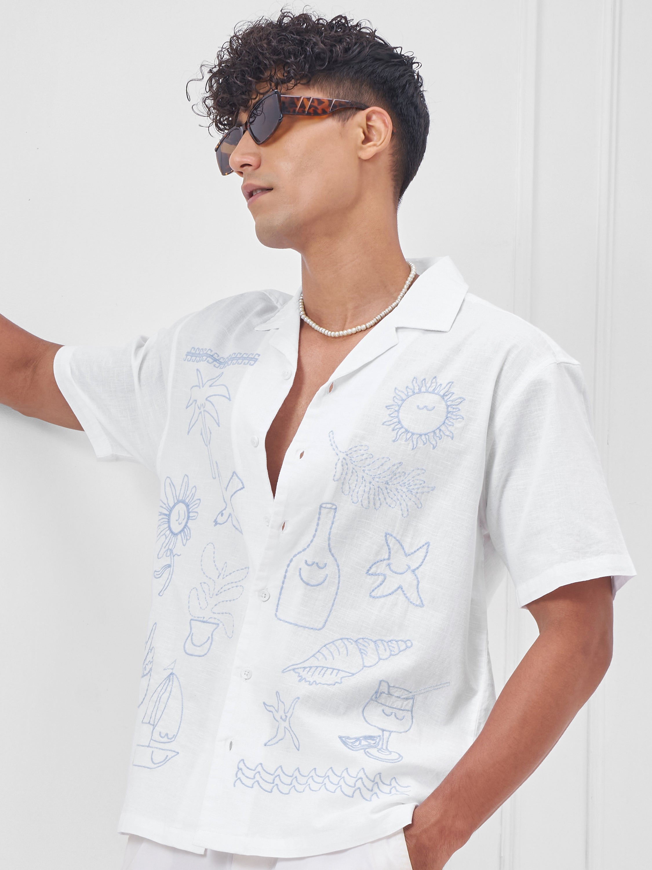 Highlander Men White Embroidered Relaxed Fit Casual Shirt - White - Image 1