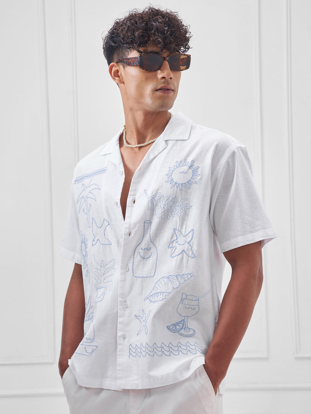 Highlander Men White Embroidered Relaxed Fit Casual Shirt - White - Image 4