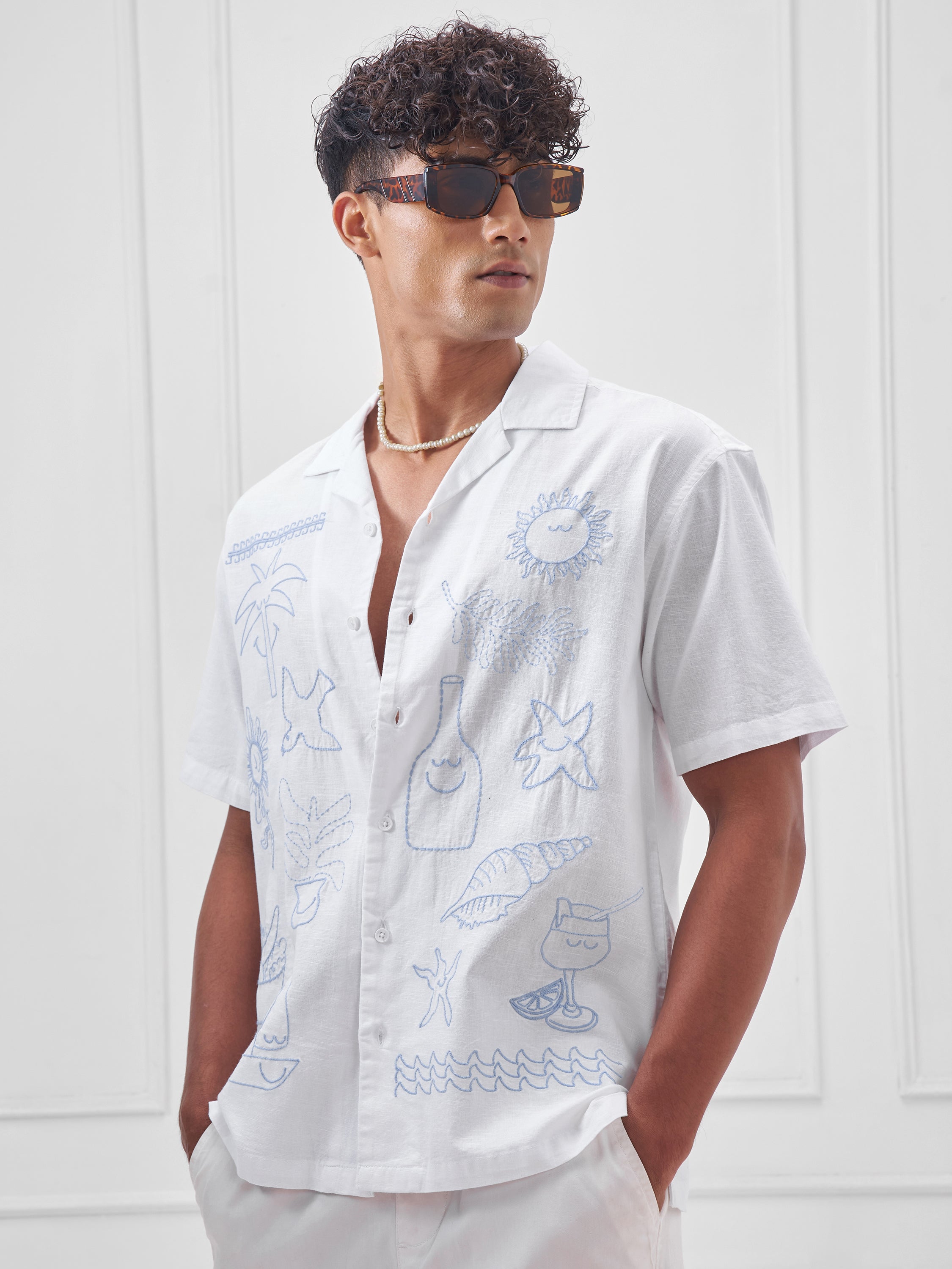 Highlander Men White Embroidered Relaxed Fit Casual Shirt - White - Image 4