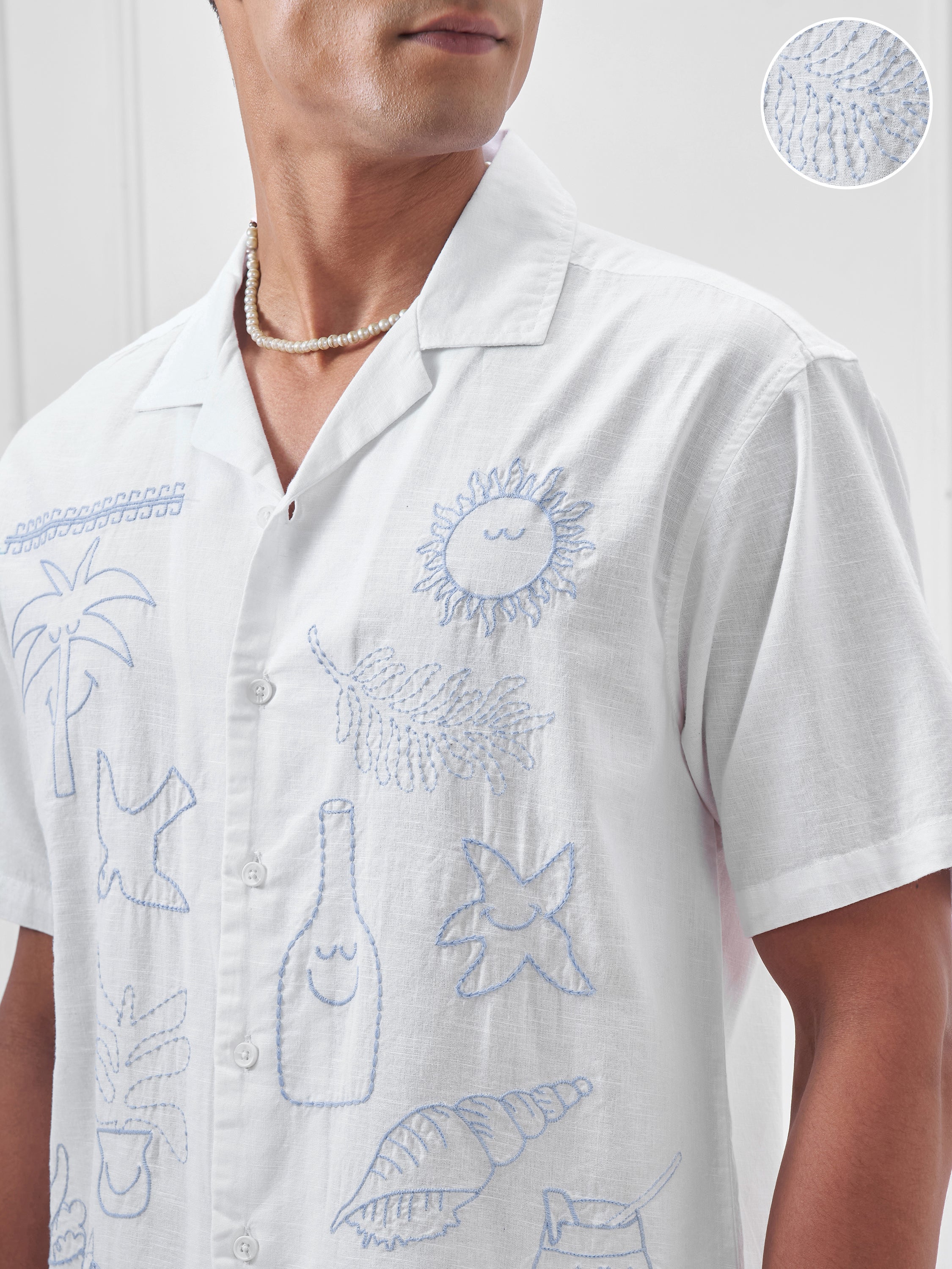 Highlander Men White Embroidered Relaxed Fit Casual Shirt - White - Image 5
