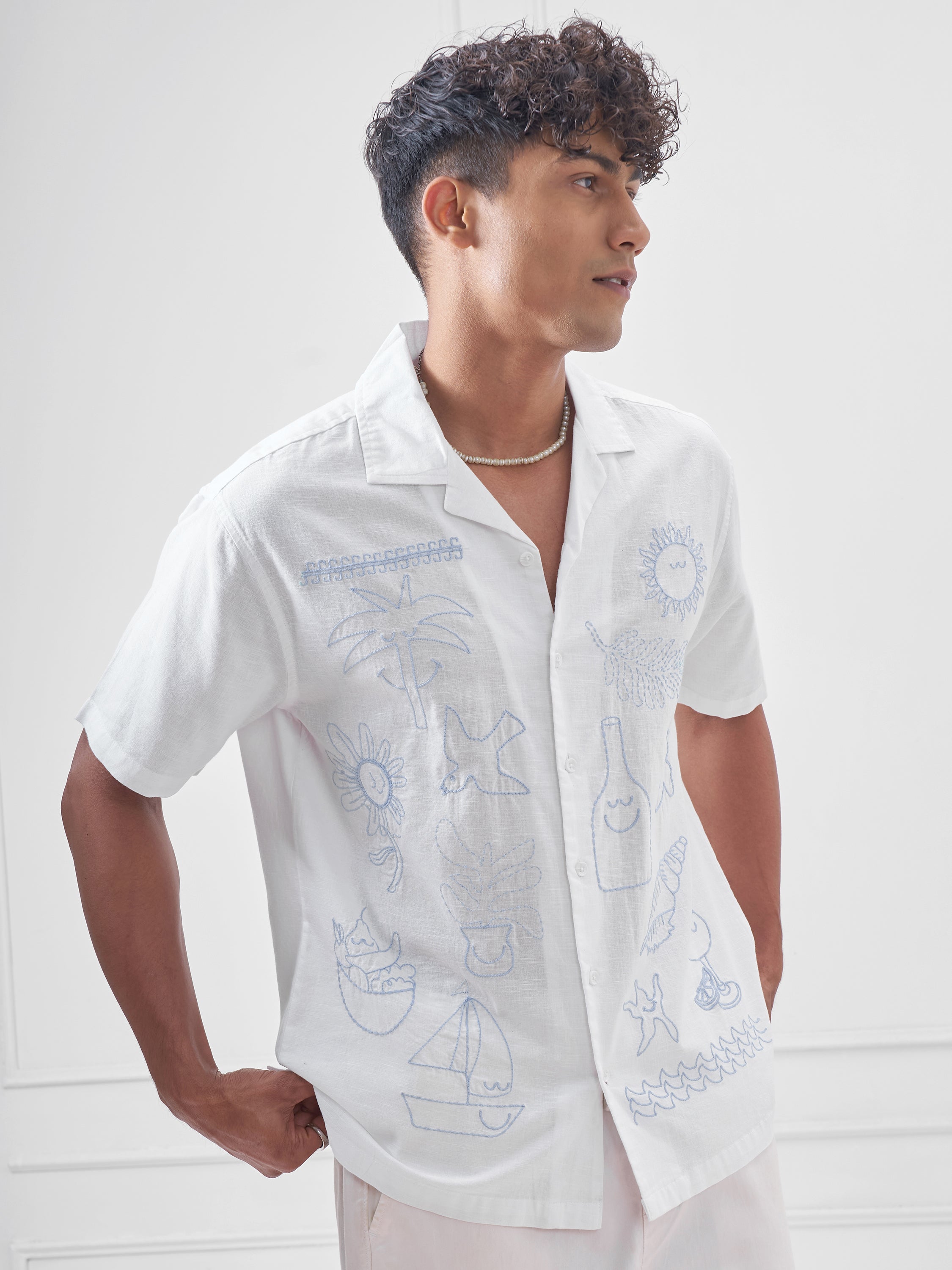 Highlander Men White Embroidered Relaxed Fit Casual Shirt - White - Image 6