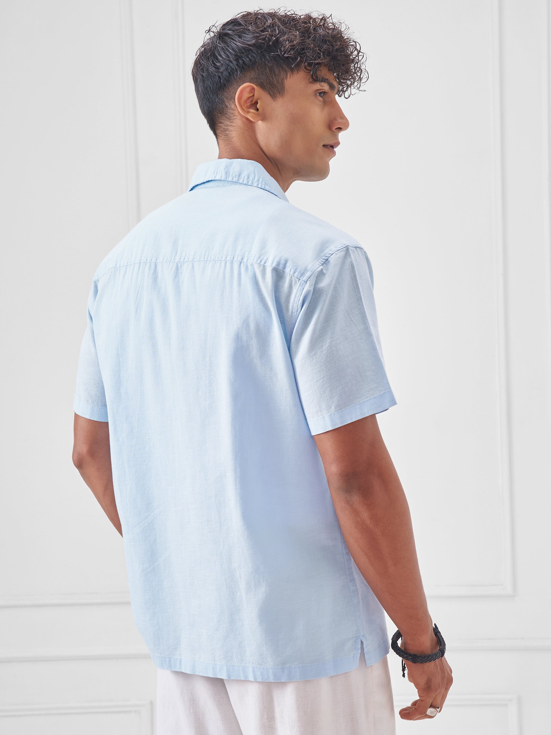 Highlander Men Blue Embroidered Relaxed Fit Casual Shirt - Blue - Image 3