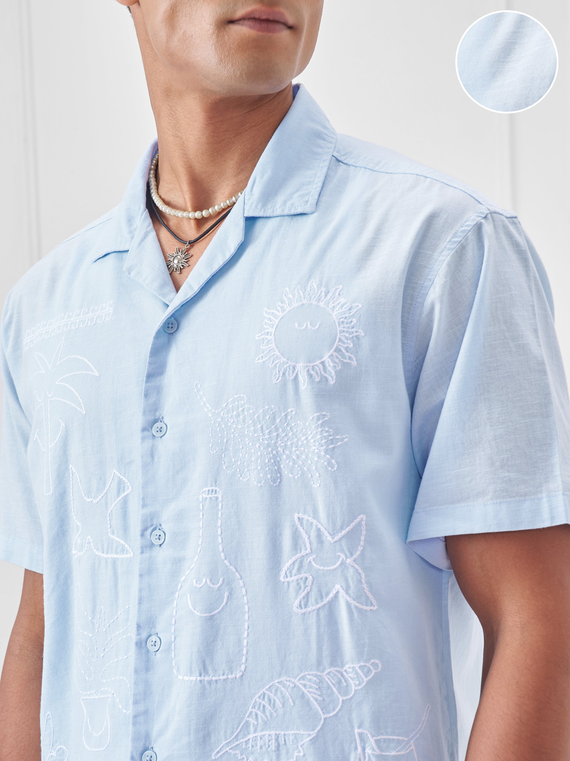 Highlander Men Blue Embroidered Relaxed Fit Casual Shirt - Blue - Image 5