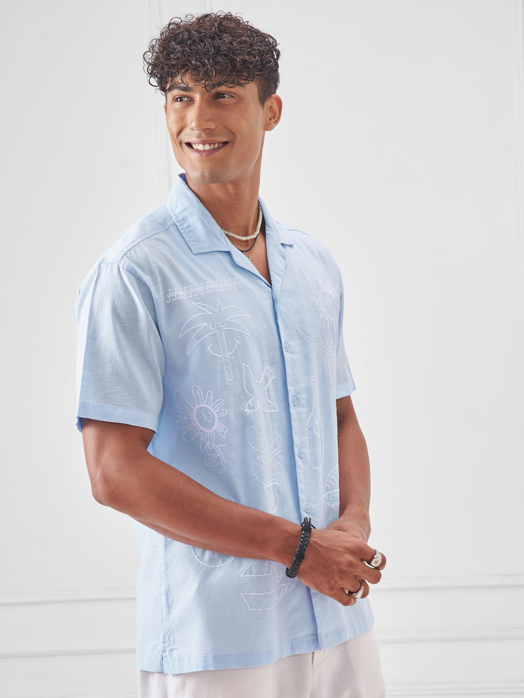 Highlander Men Blue Embroidered Relaxed Fit Casual Shirt - Blue - Image 6