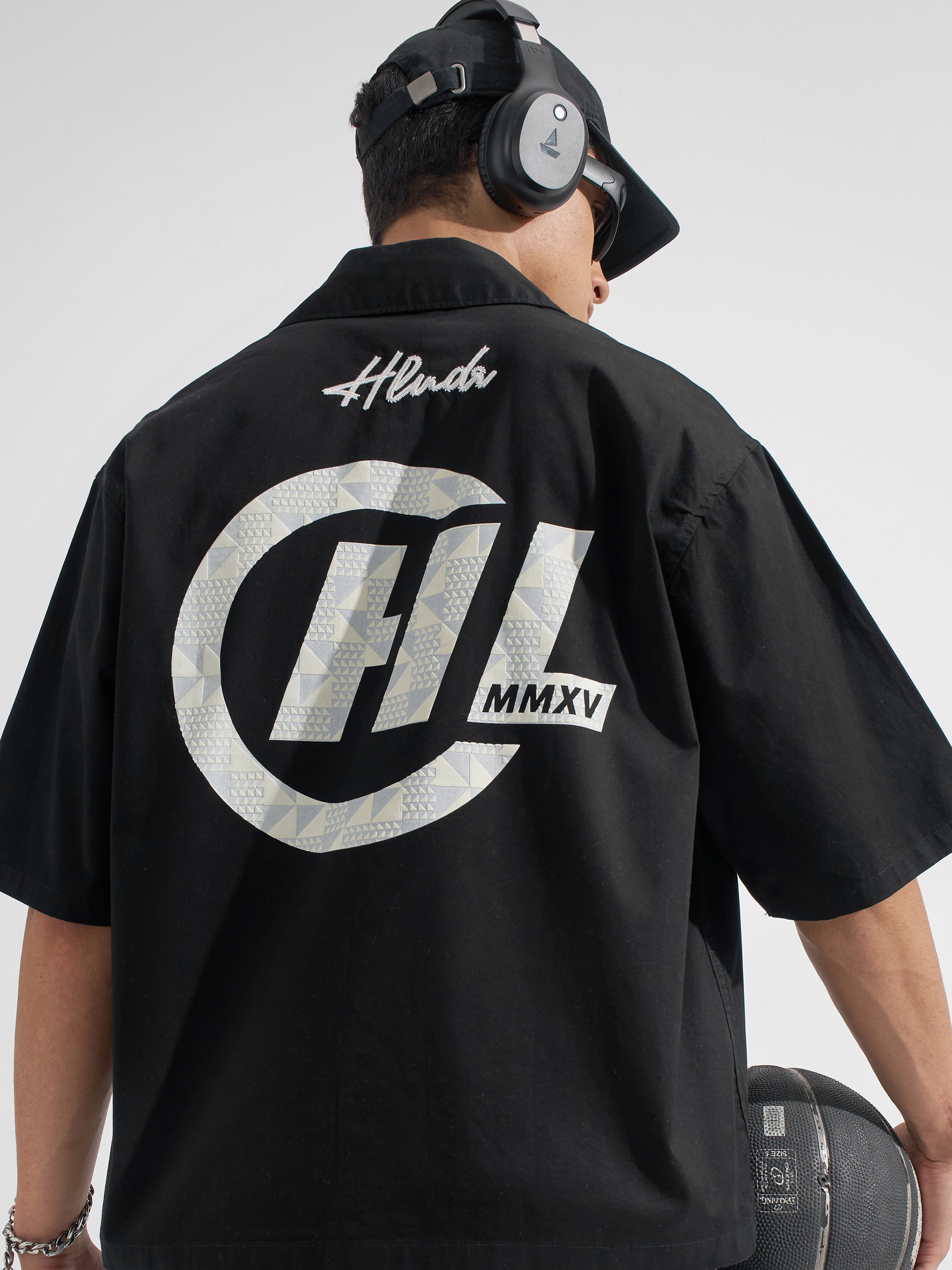 Highlander Men Black Embroidered Boxy Fit Casual Shirt