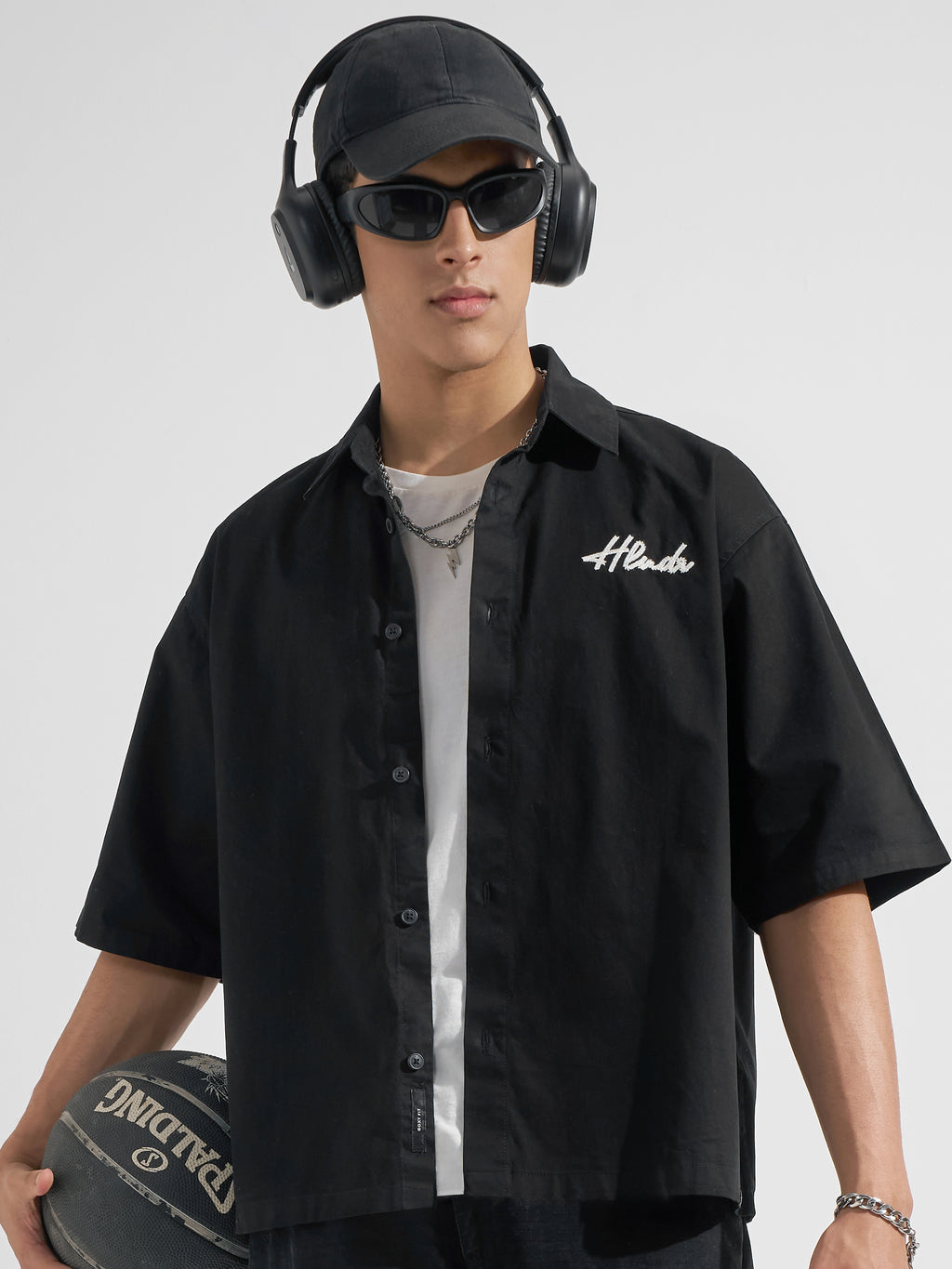 Highlander Men Black Embroidered Boxy Fit Casual Shirt