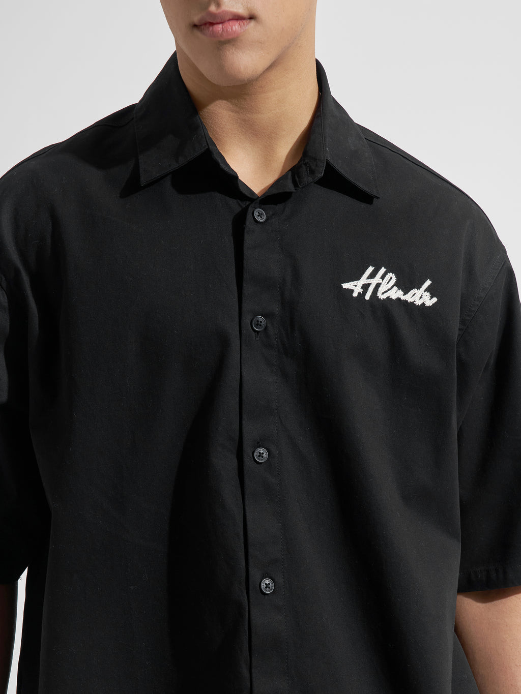 Highlander Men Black Embroidered Boxy Fit Casual Shirt