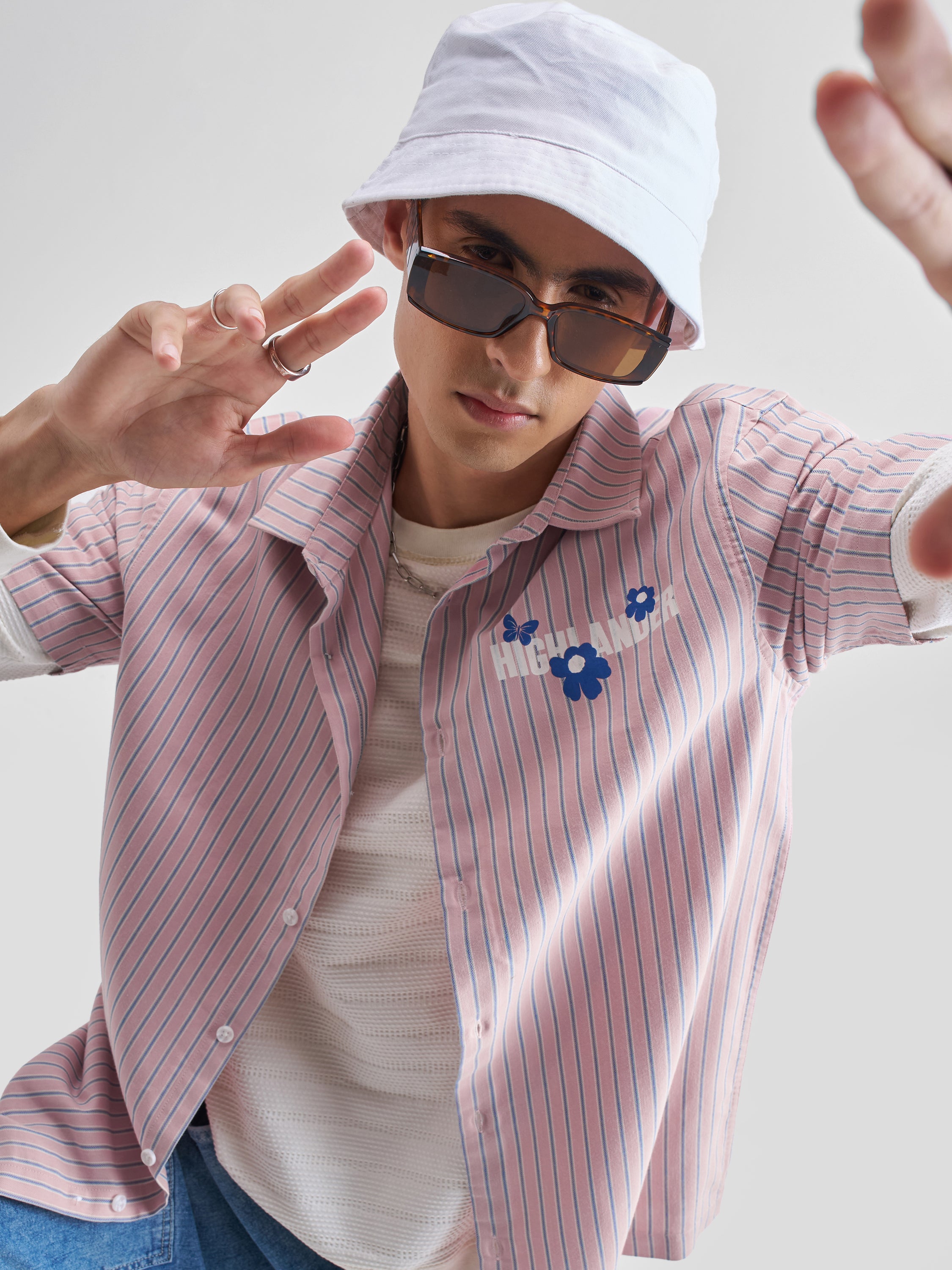 Highlander Men Pink Striped Relaxed Fit Casual Shirt - Pink - Image 1