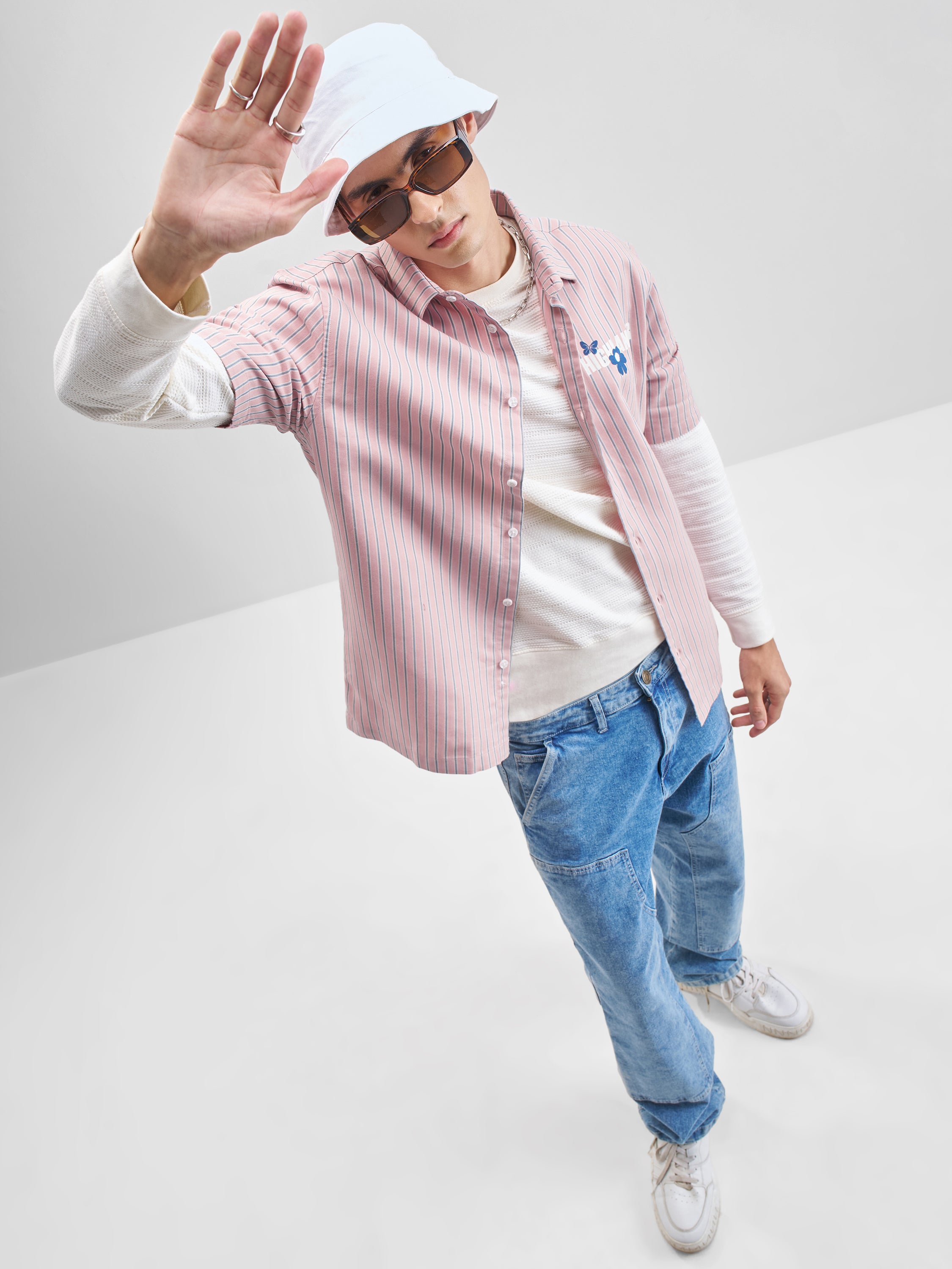 Highlander Men Pink Striped Relaxed Fit Casual Shirt - Pink - Image 2
