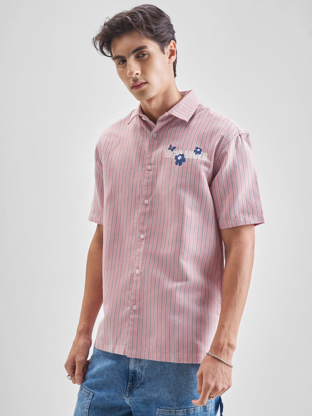 Highlander Men Pink Striped Relaxed Fit Casual Shirt - Pink - Image 4