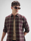 Highlander Men Maroon Checked Slim Fit Casual Shirt - Maroon - Image 1