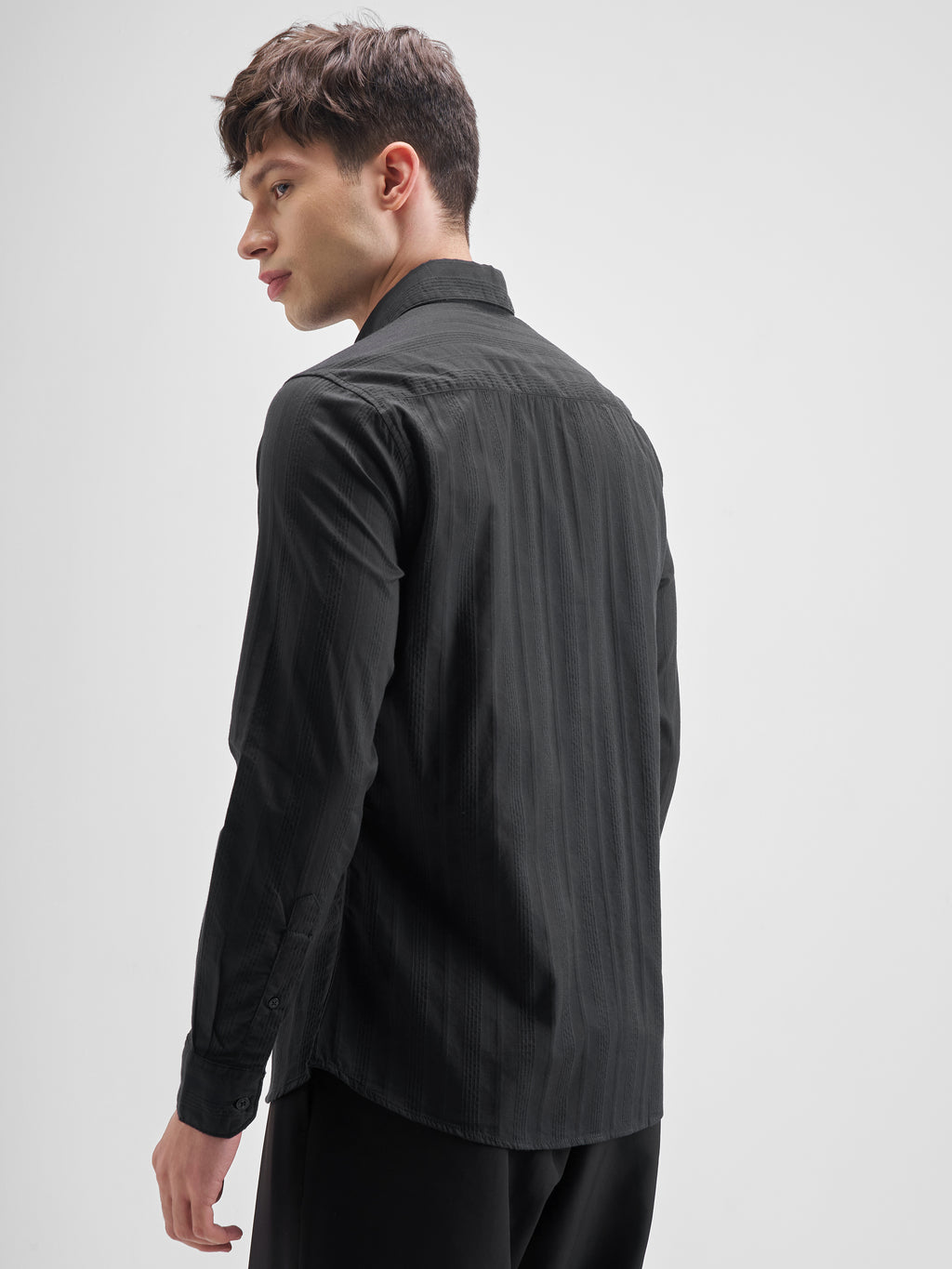 Highlander Men Black Self Design Slim Fit Casual Shirt - Black - Image 3