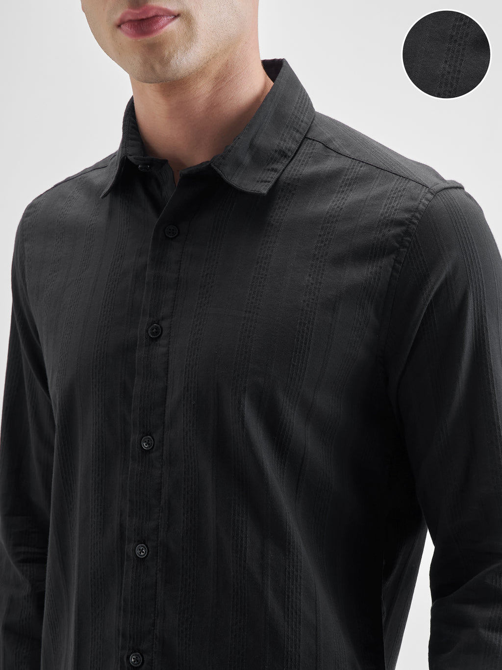 Highlander Men Black Self Design Slim Fit Casual Shirt - Black - Image 5