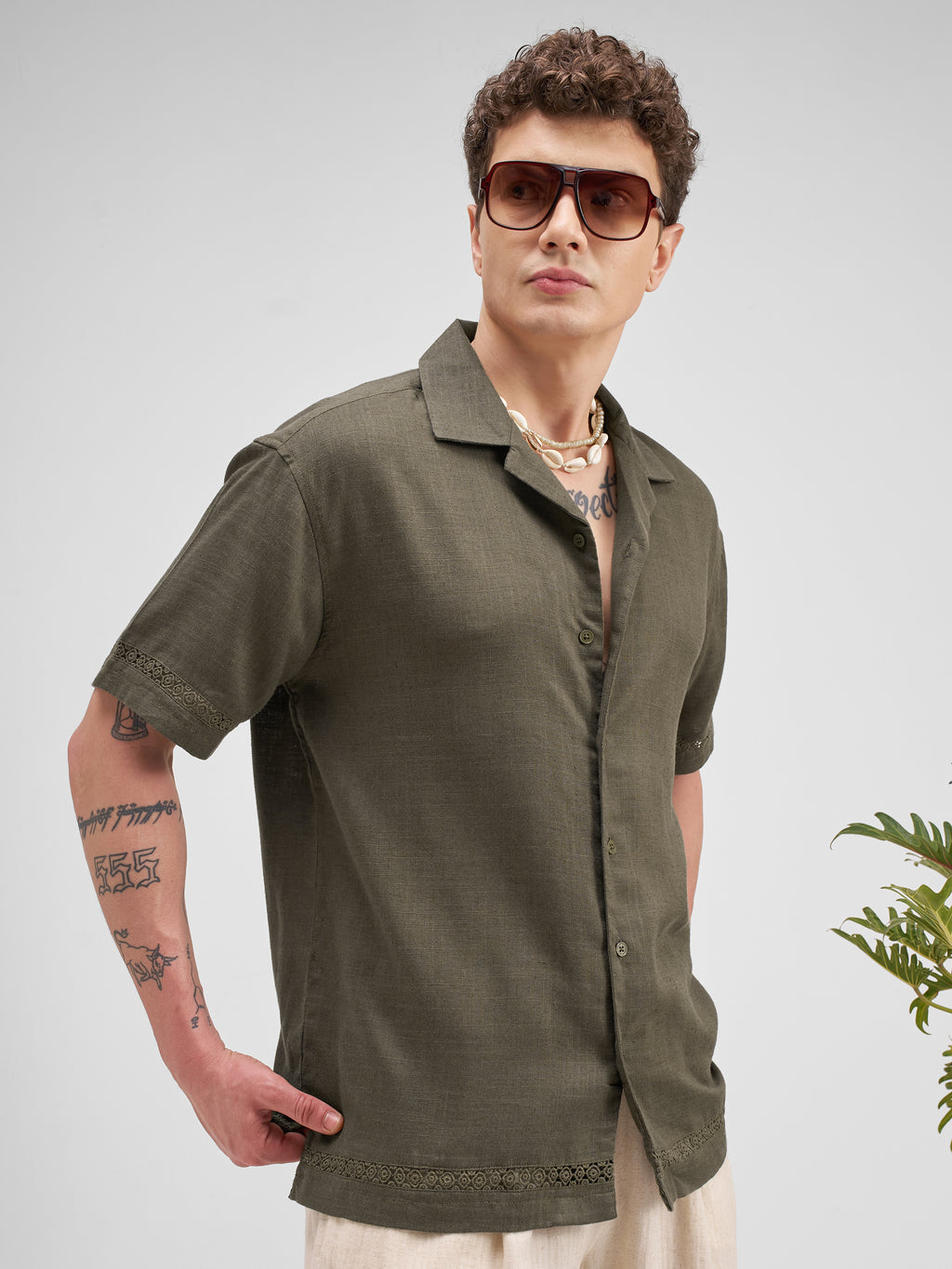 Highlander Men Olive Self Design Relaxed Fit Casual Shirt - Olive - Image 6
