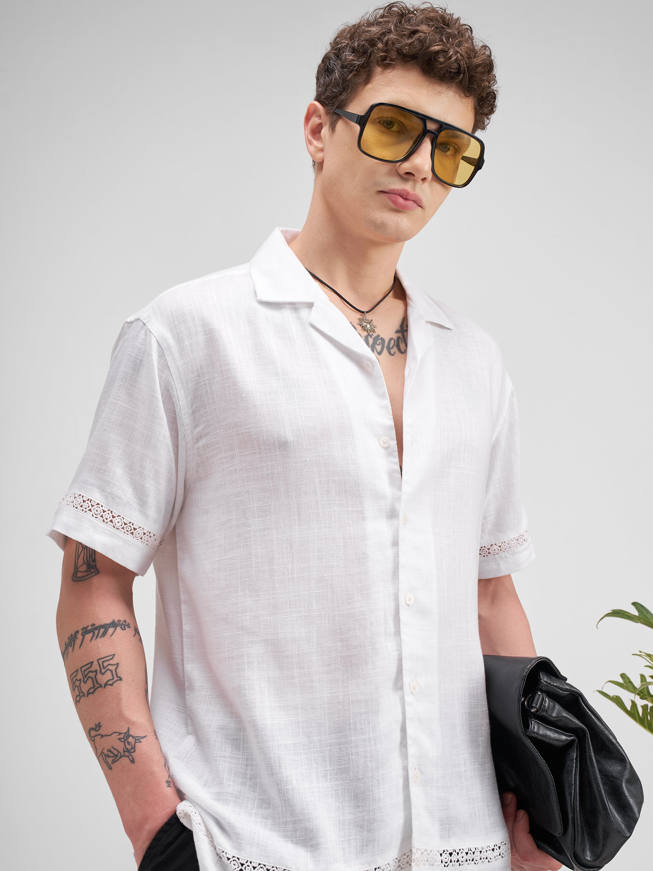 Highlander Men White Self Design Relaxed Fit Casual Shirt - White - Image 1