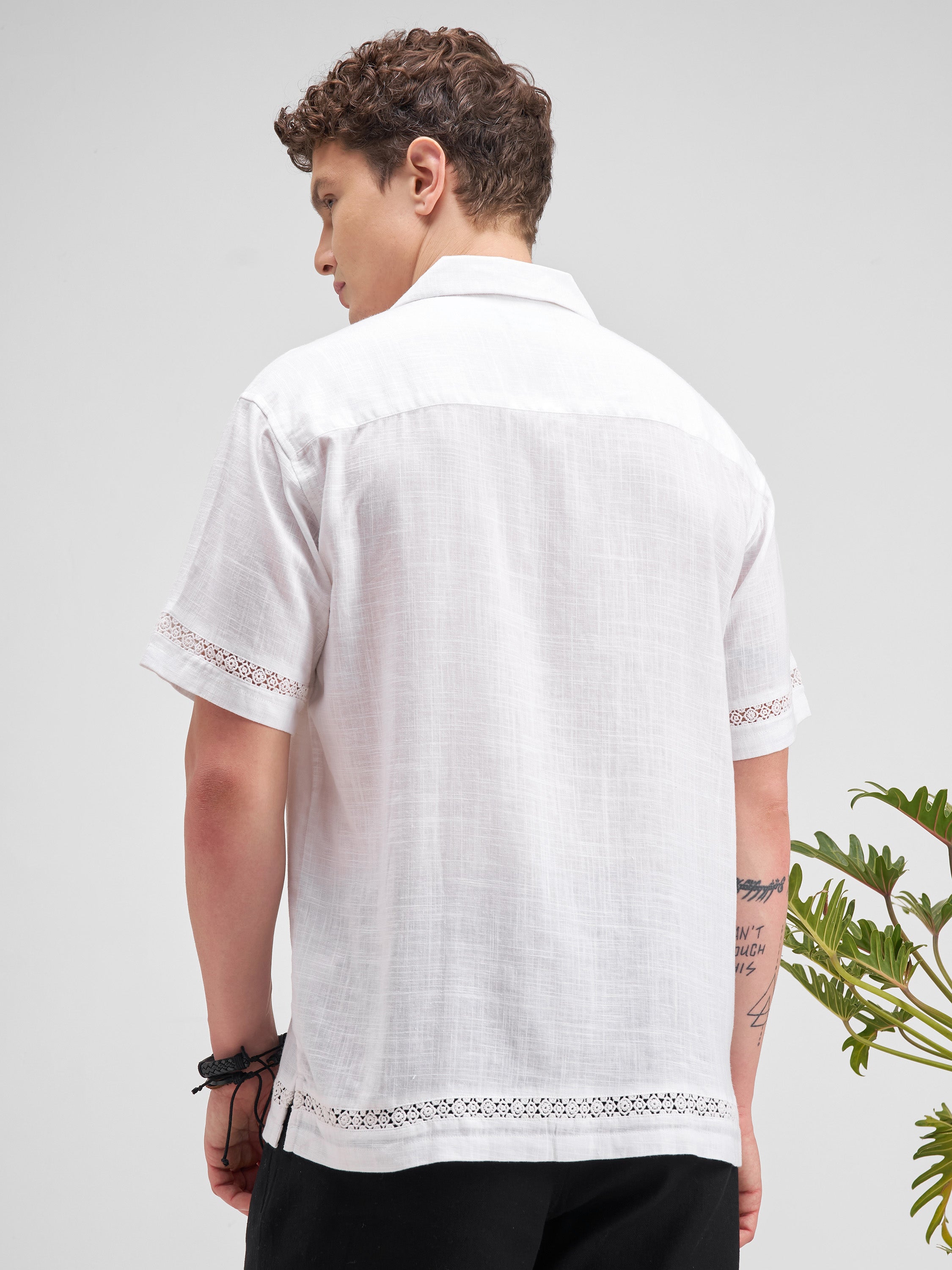 Highlander Men White Self Design Relaxed Fit Casual Shirt - White - Image 3
