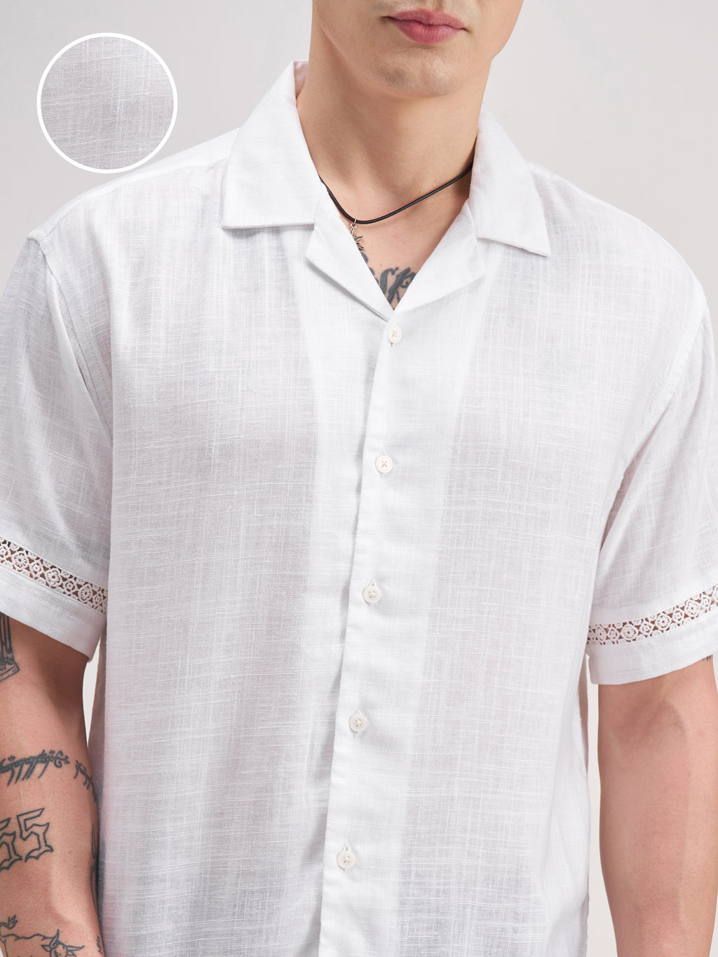Highlander Men White Self Design Relaxed Fit Casual Shirt - White - Image 5