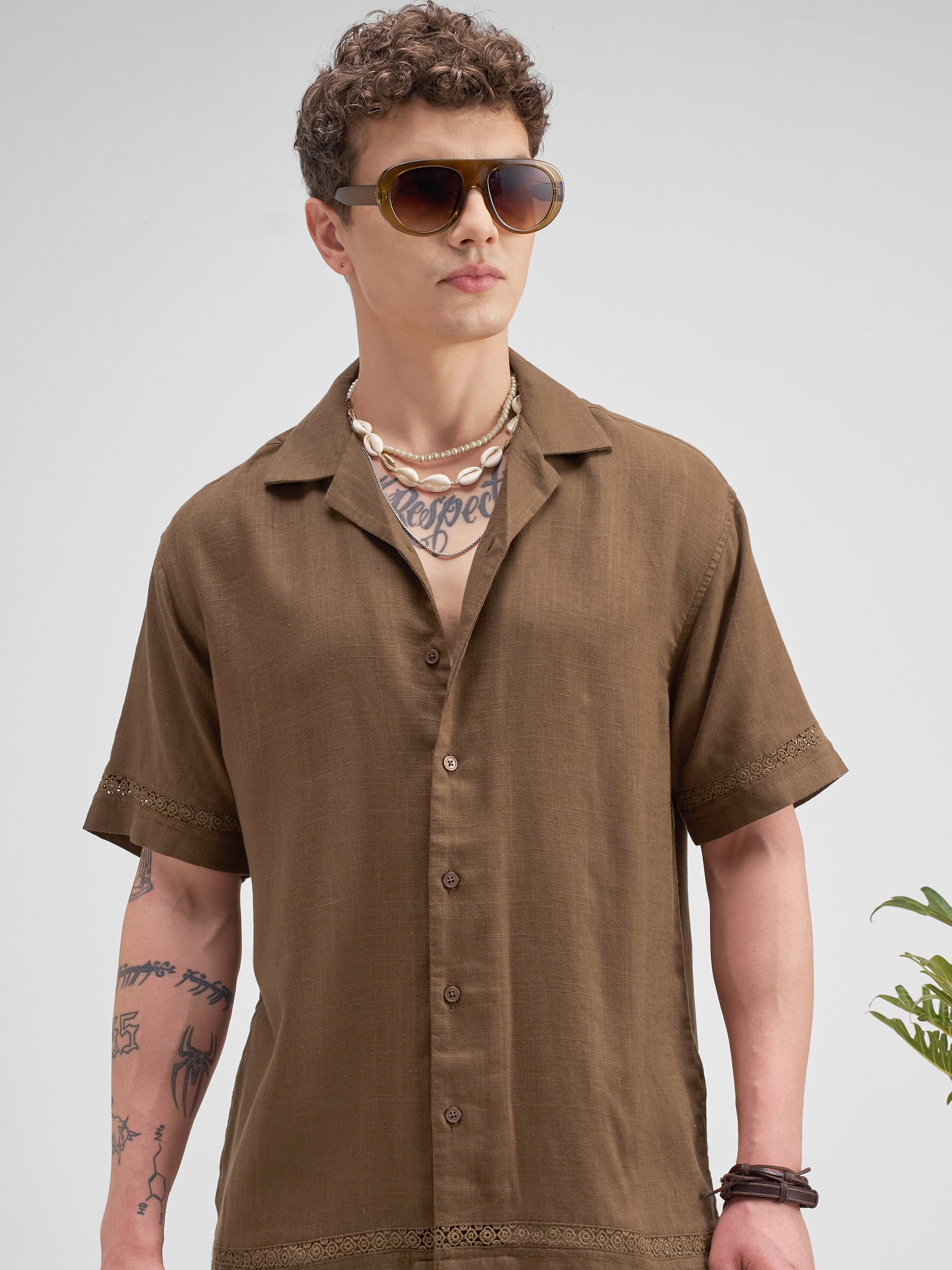 Highlander Men Brown Self Design Relaxed Fit Casual Shirt - Brown - Image 1