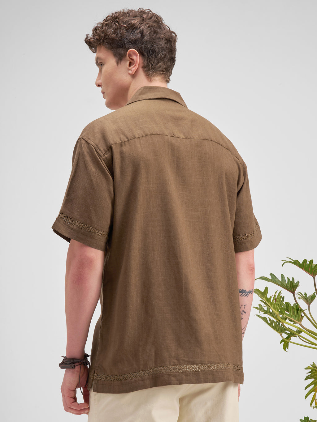 Highlander Men Brown Self Design Relaxed Fit Casual Shirt - Brown - Image 3