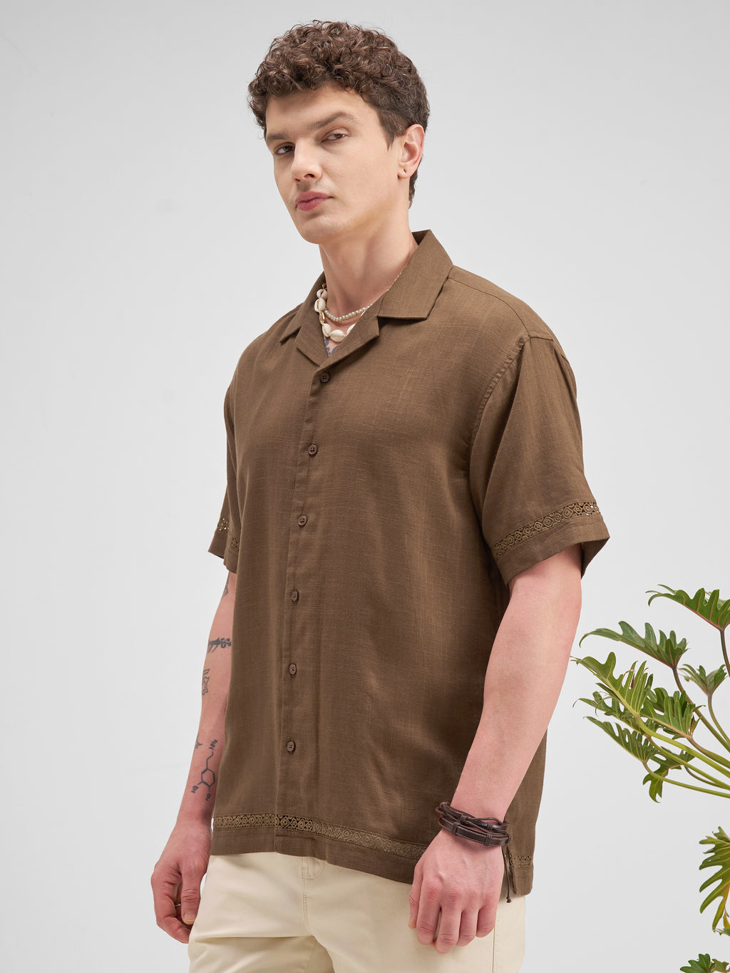 Highlander Men Brown Self Design Relaxed Fit Casual Shirt - Brown - Image 4