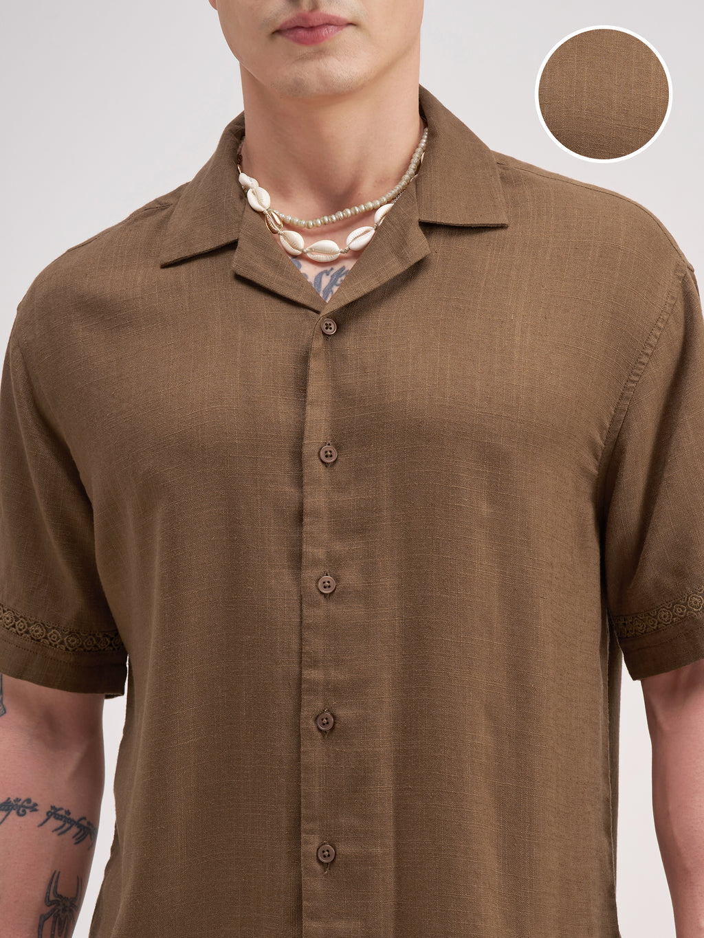 Highlander Men Brown Self Design Relaxed Fit Casual Shirt - Brown - Image 5