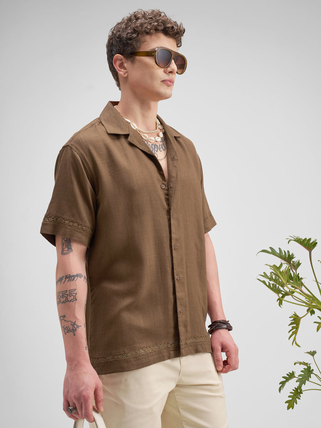 Highlander Men Brown Self Design Relaxed Fit Casual Shirt - Brown - Image 6