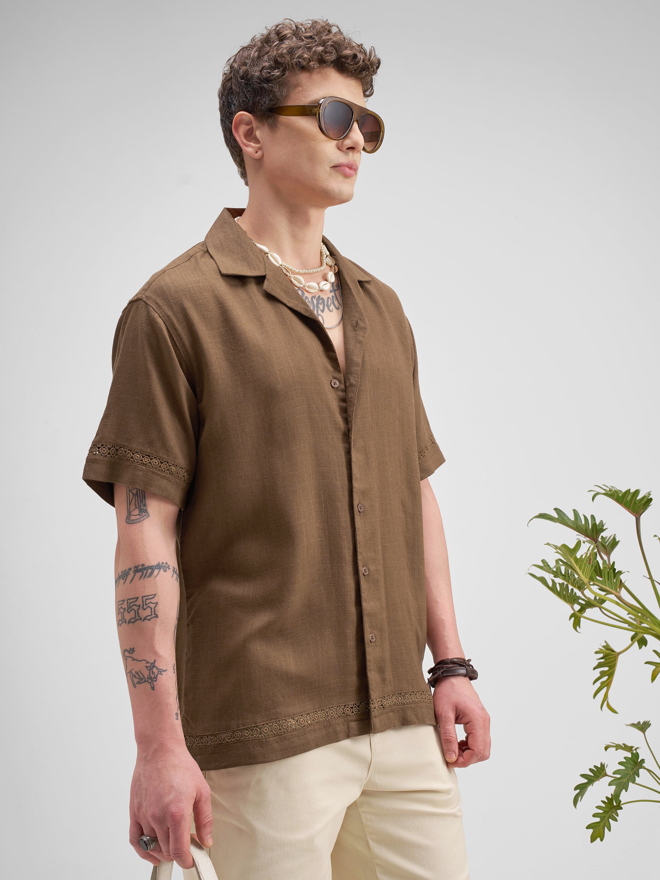 Highlander Men Brown Self Design Relaxed Fit Casual Shirt - Brown - Image 6