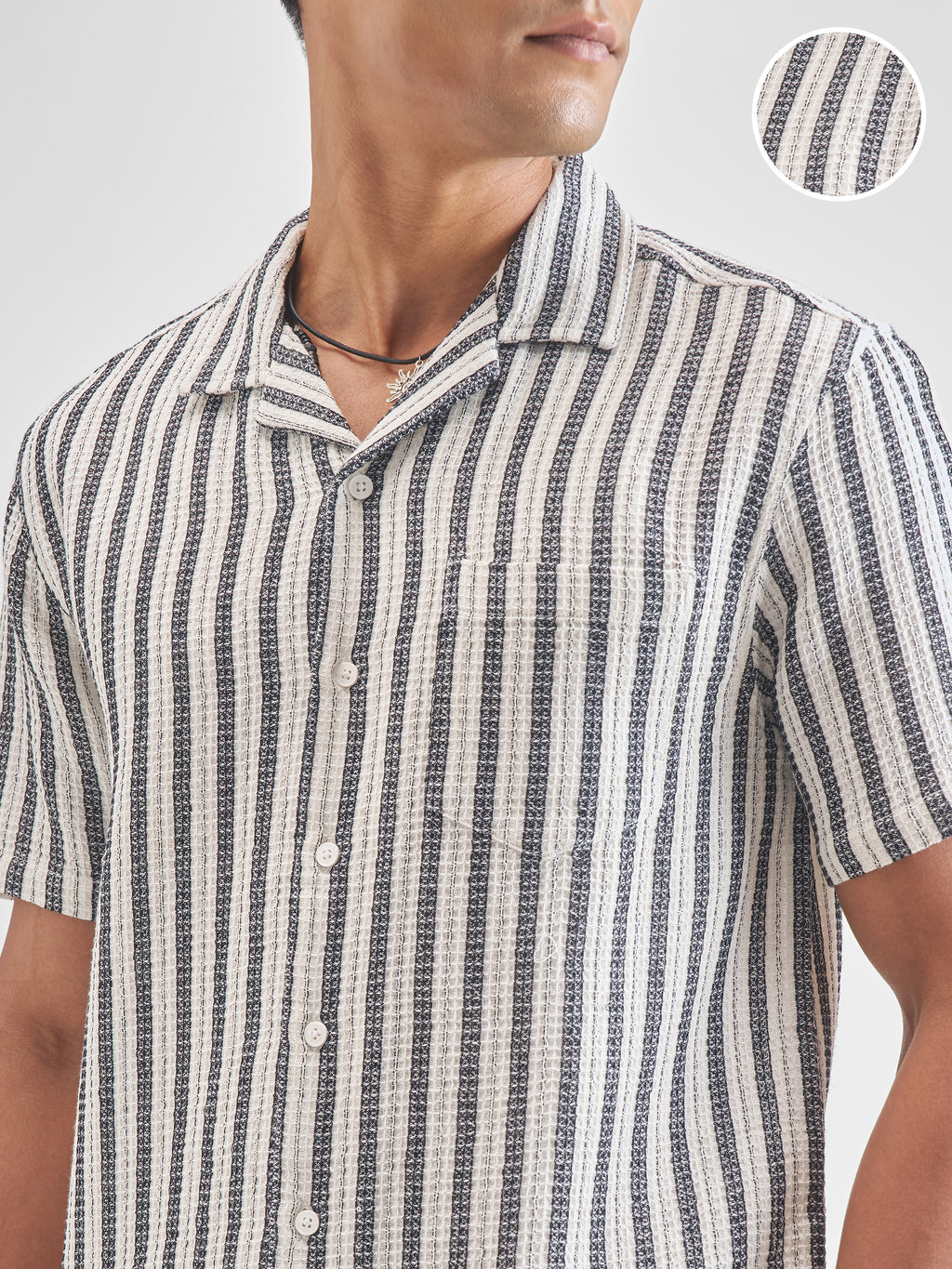 Highlander Men Black Striped Oversized Fit Casual Shirt - Black - Image 5