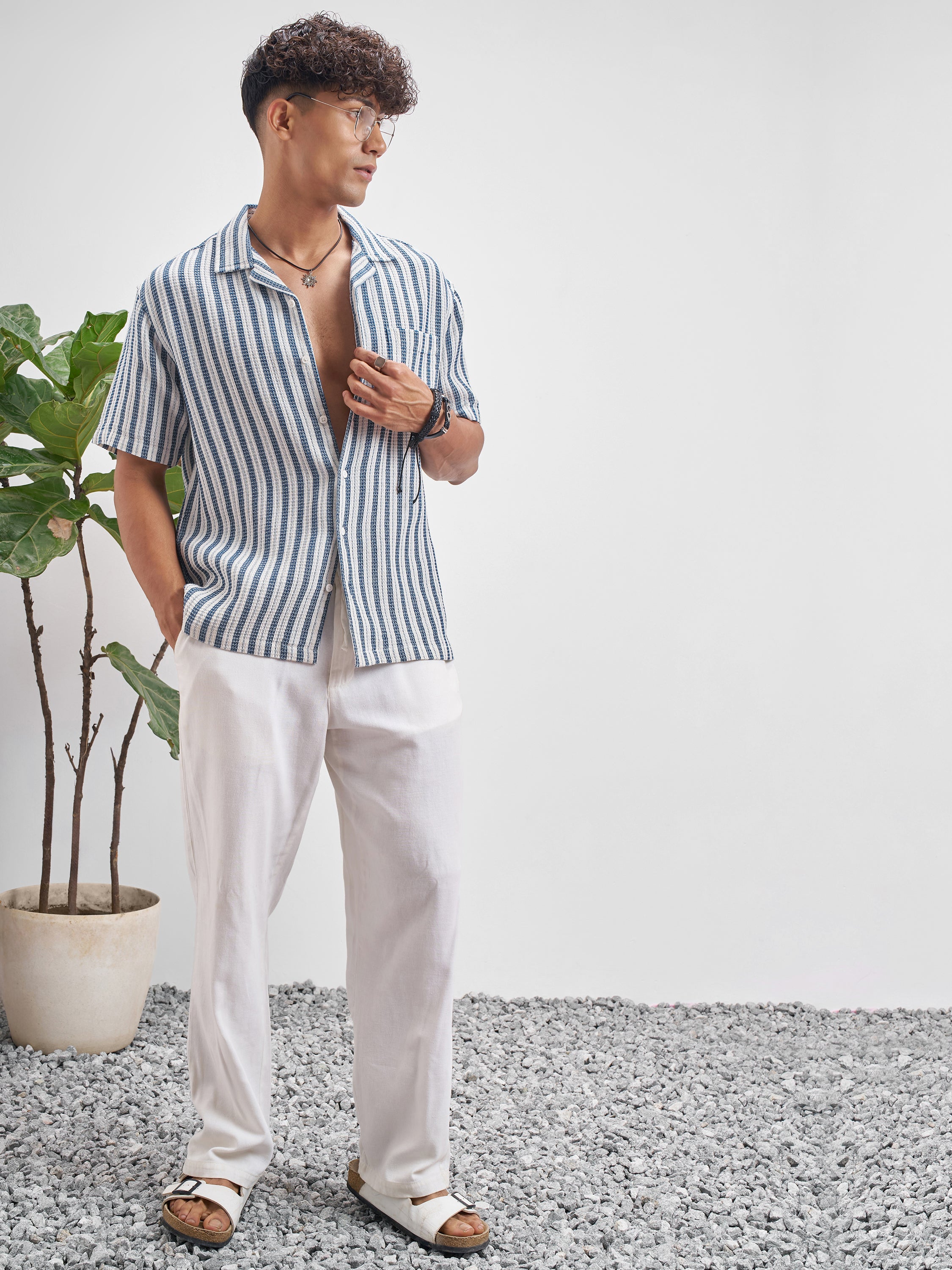 Highlander Men Blue Striped Relaxed Fit Casual Shirt - Blue - Image 2