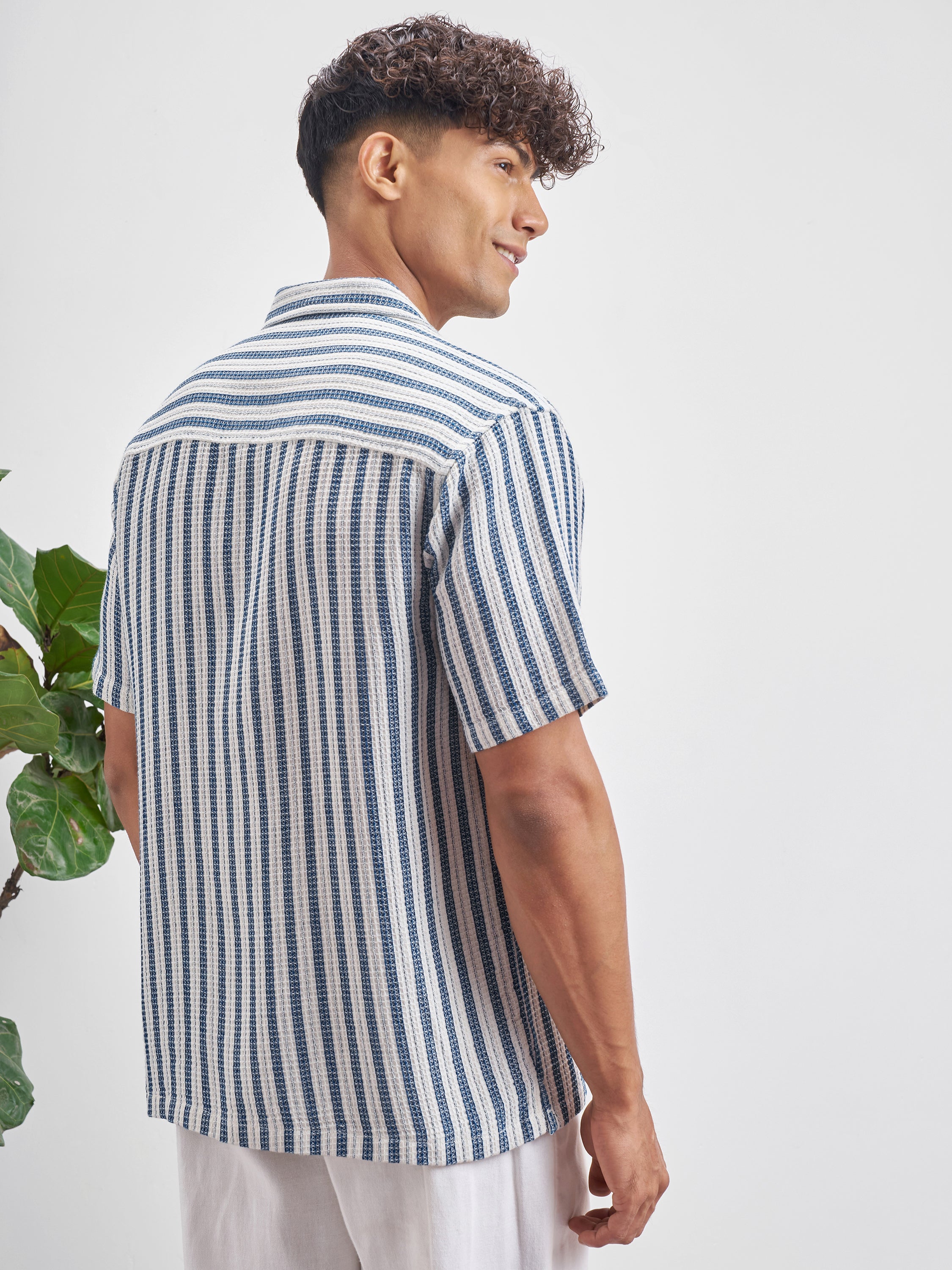 Highlander Men Blue Striped Relaxed Fit Casual Shirt - Blue - Image 3