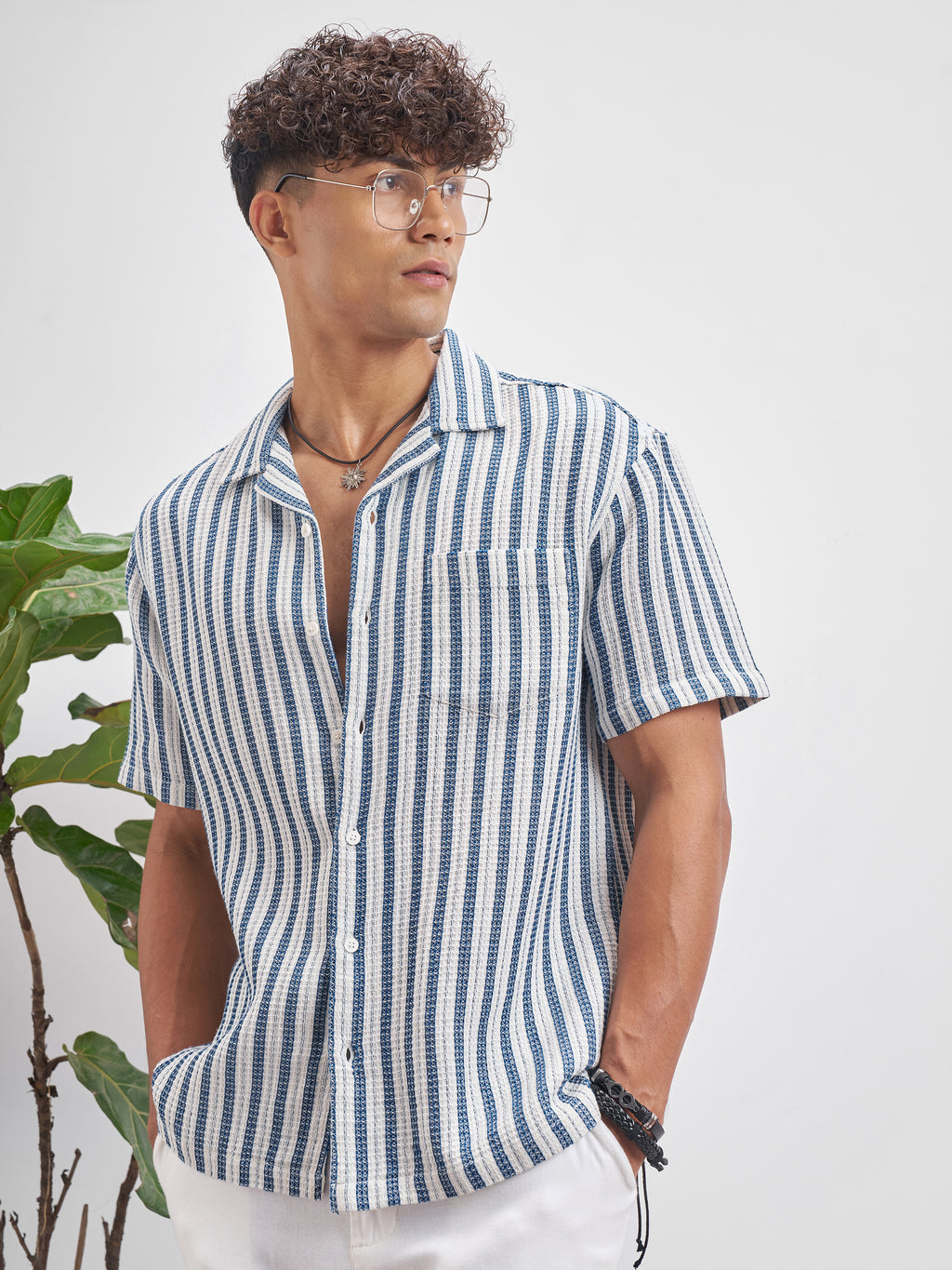 Highlander Men Blue Striped Relaxed Fit Casual Shirt - Blue - Image 4