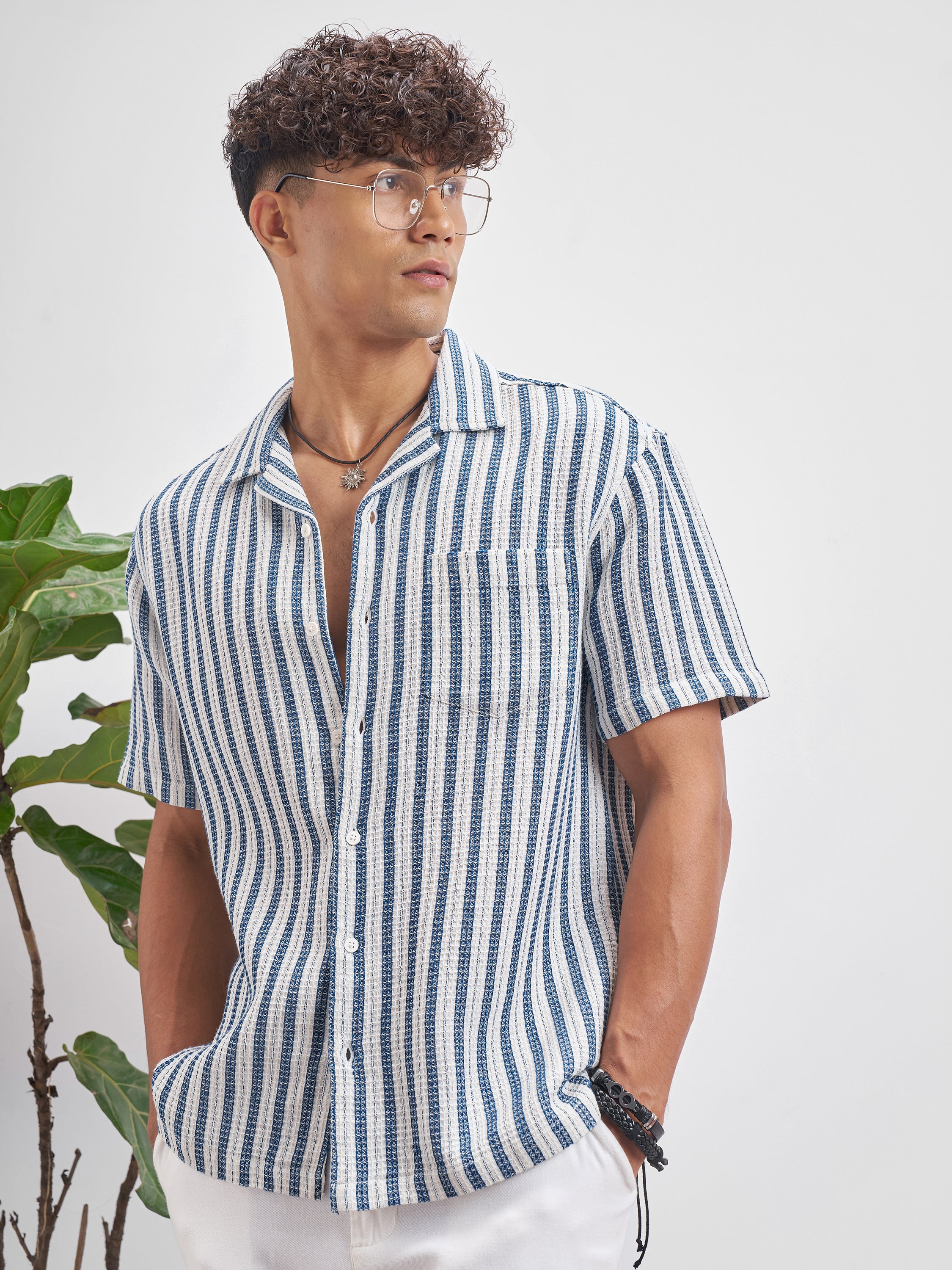 Highlander Men Blue Striped Relaxed Fit Casual Shirt - Blue - Image 4