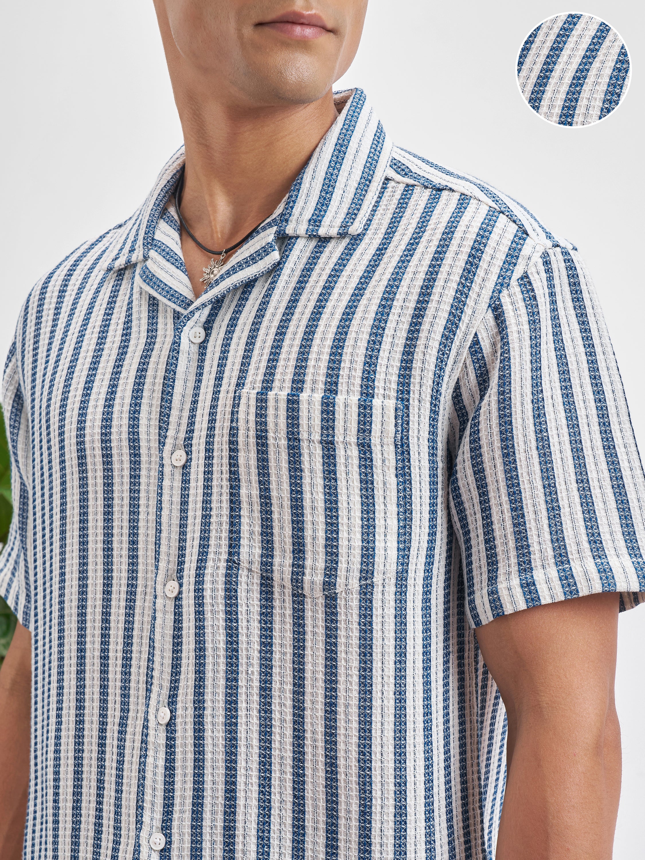 Highlander Men Blue Striped Relaxed Fit Casual Shirt - Blue - Image 5
