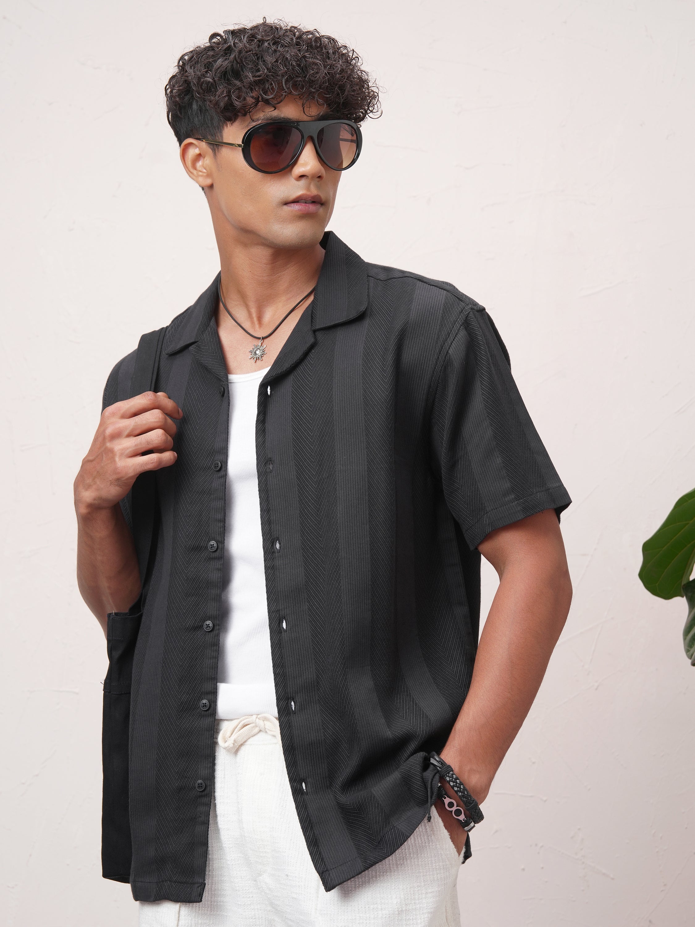 Highlander Men Black Striped Relaxed Fit Casual Shirt - Black - Image 4