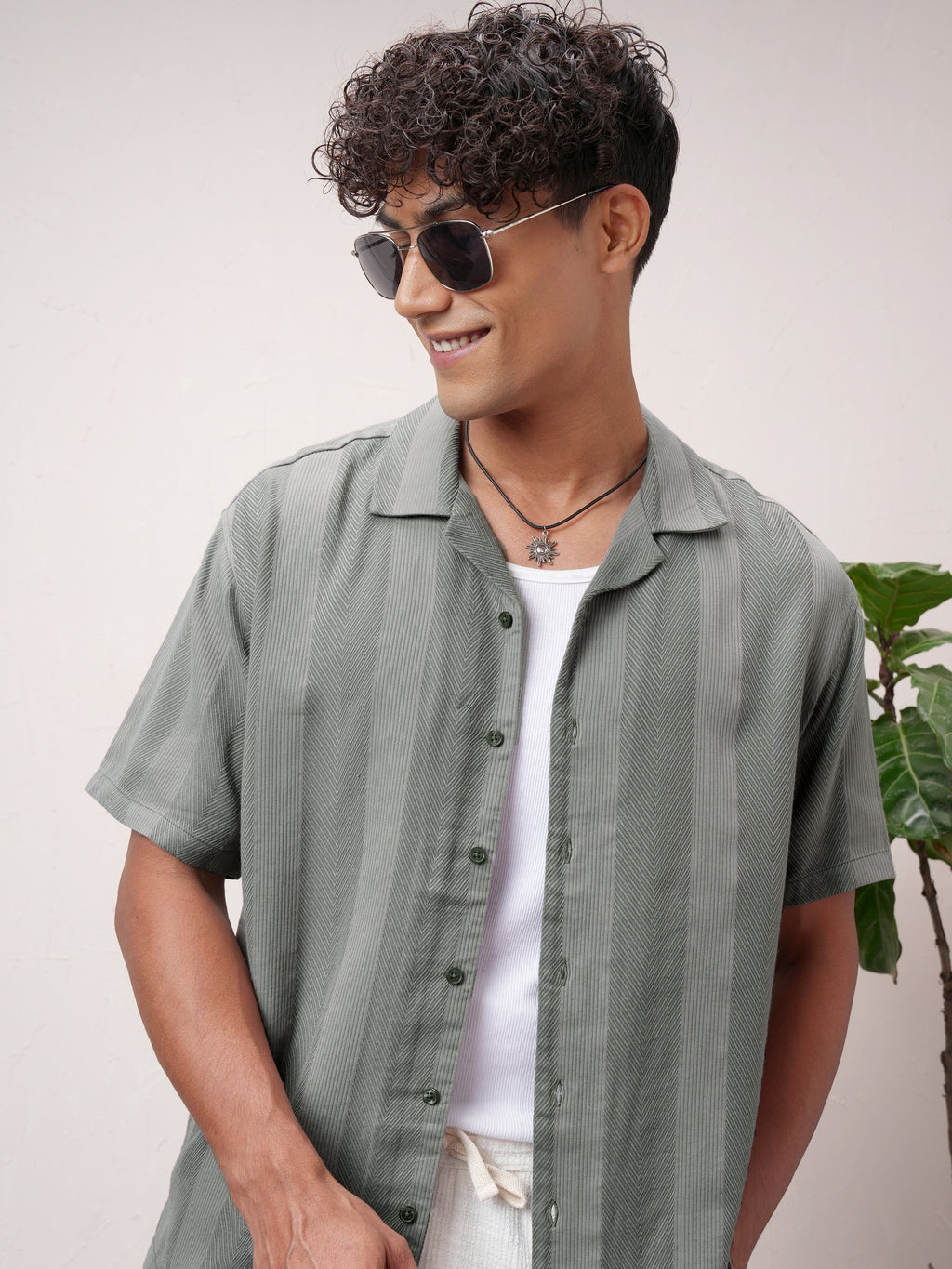 Highlander Men Olive Striped Relaxed Fit Casual Shirt - Olive - Image 1