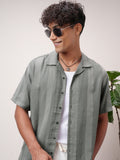 Highlander Men Olive Striped Relaxed Fit Casual Shirt - Olive - Image 1