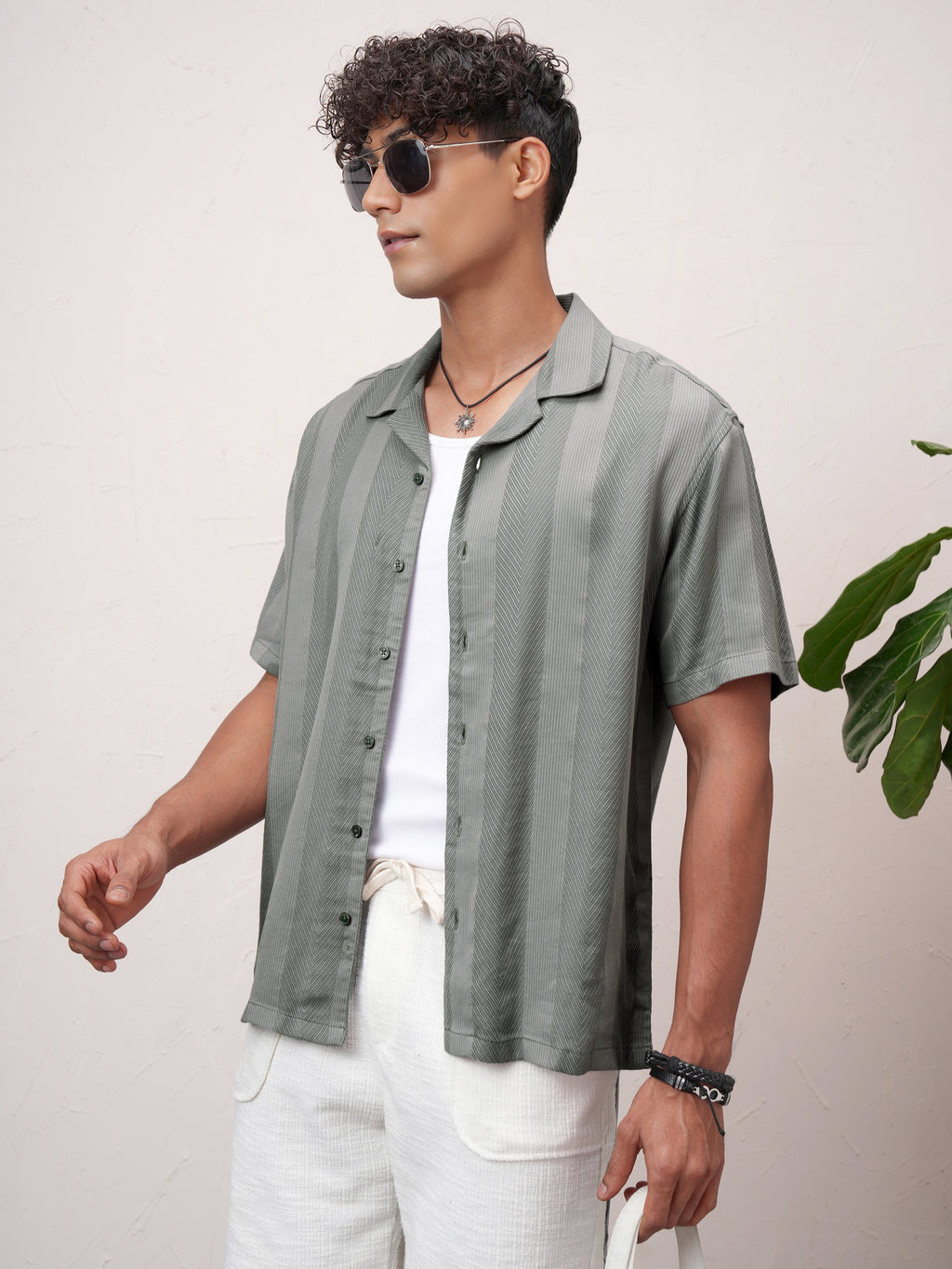 Highlander Men Olive Striped Relaxed Fit Casual Shirt - Olive - Image 4
