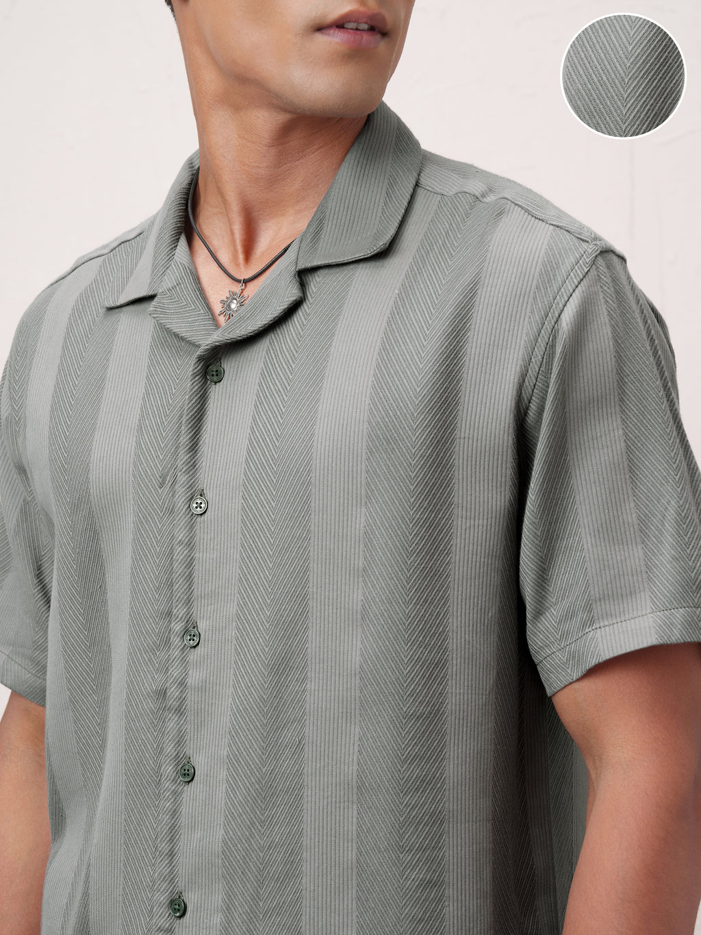 Highlander Men Olive Striped Relaxed Fit Casual Shirt - Olive - Image 5