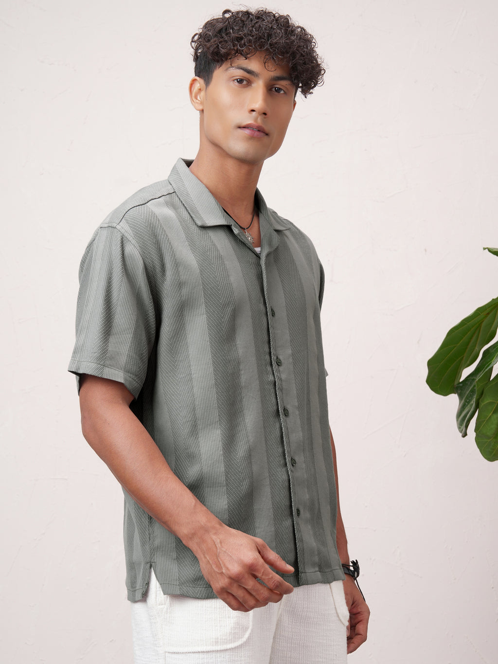 Highlander Men Olive Striped Relaxed Fit Casual Shirt - Olive - Image 6