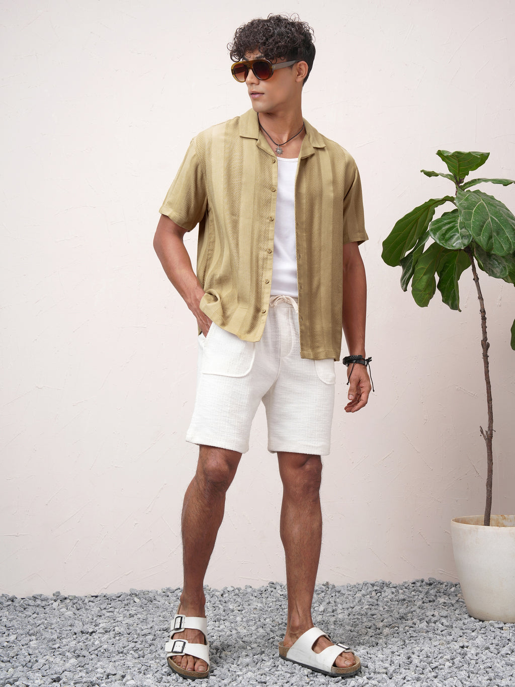 Highlander Men Khaki Striped Relaxed Fit Casual Shirt - Khaki - Image 2