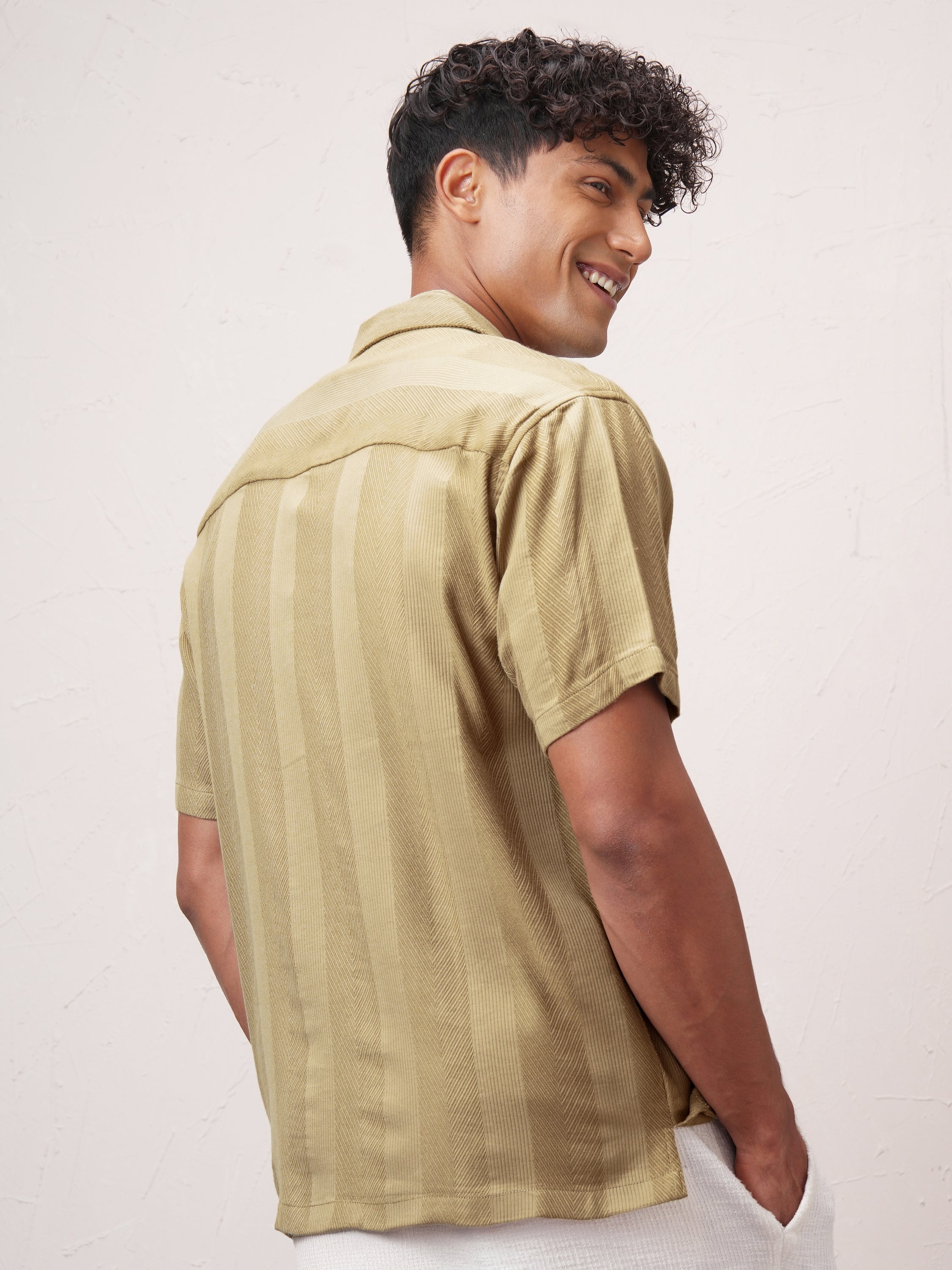 Highlander Men Khaki Striped Relaxed Fit Casual Shirt - Khaki - Image 3