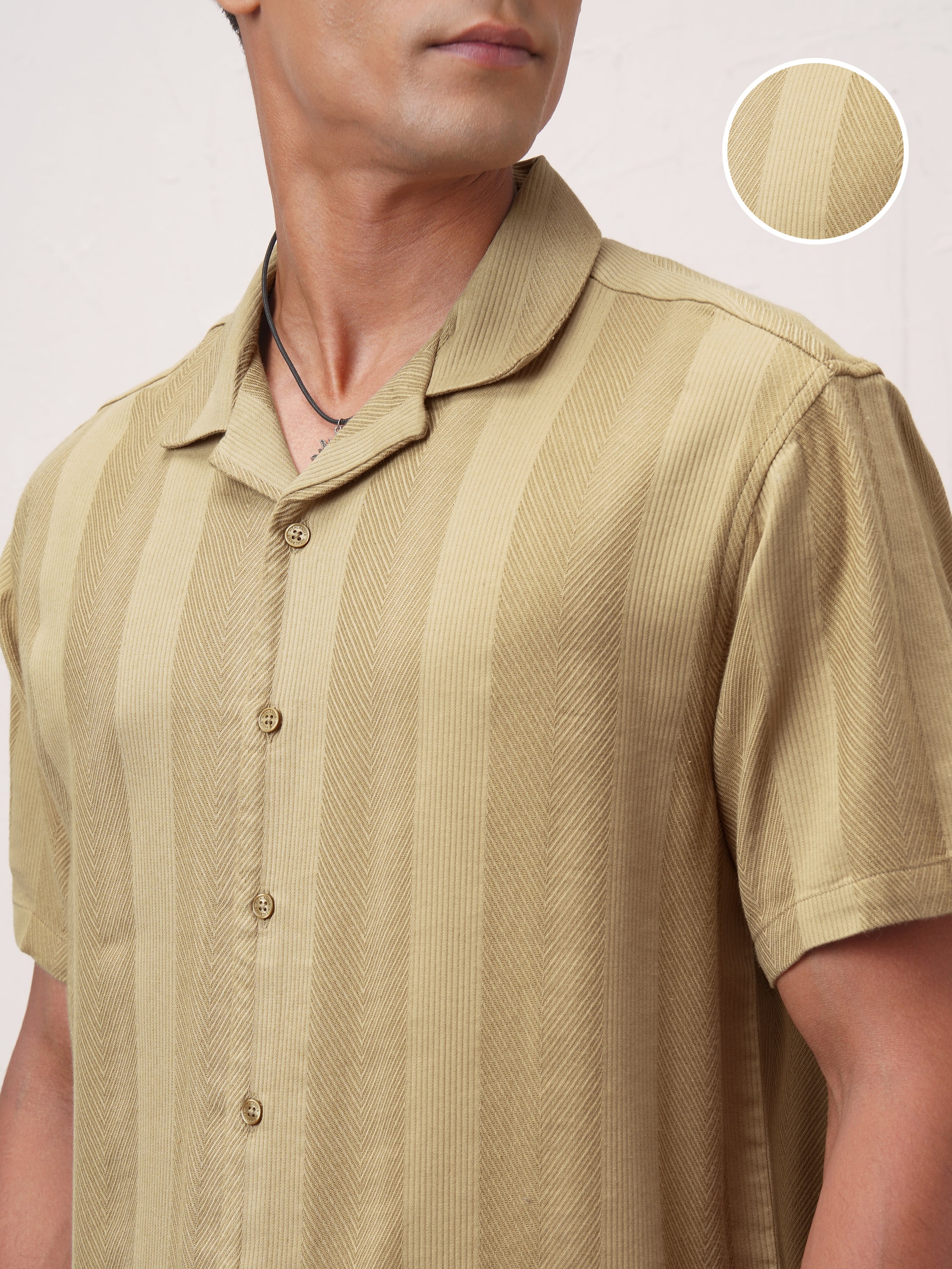 Highlander Men Khaki Striped Relaxed Fit Casual Shirt - Khaki - Image 5