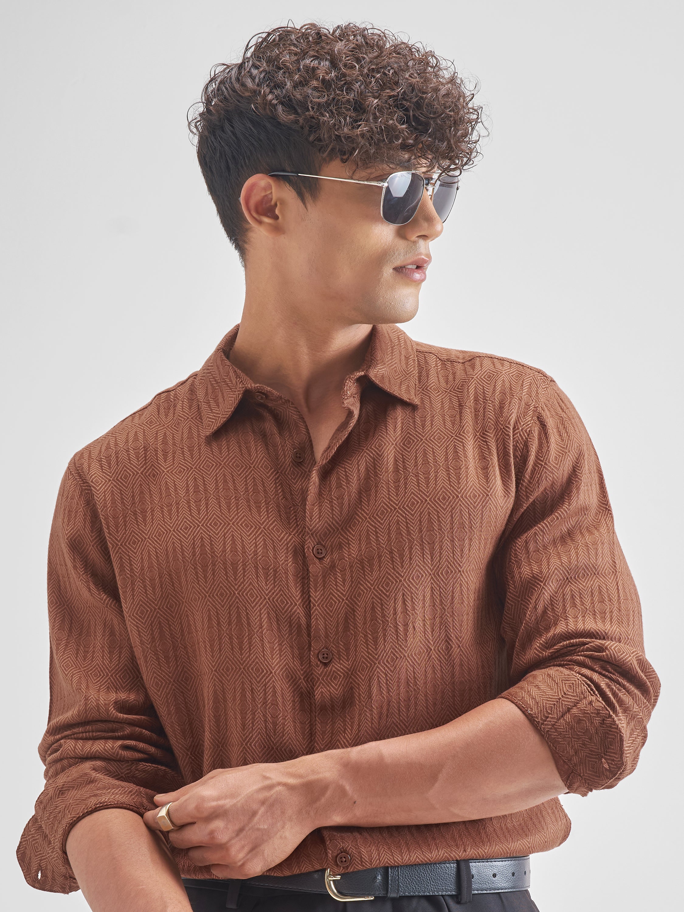 Highlander Men Rust Printed Relaxed Fit Casual Shirt - Rust - Image 1