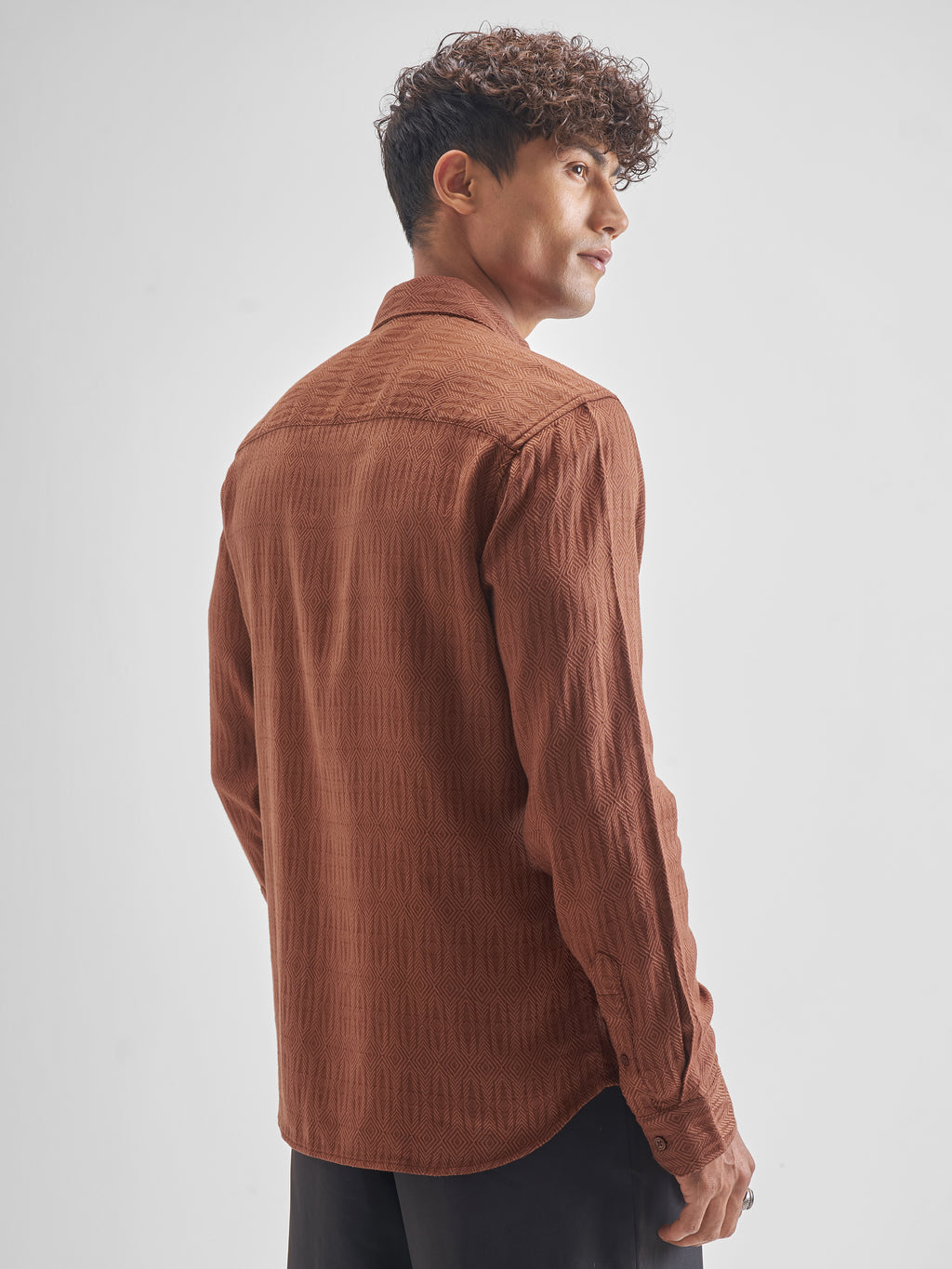 Highlander Men Rust Printed Relaxed Fit Casual Shirt - Rust - Image 3