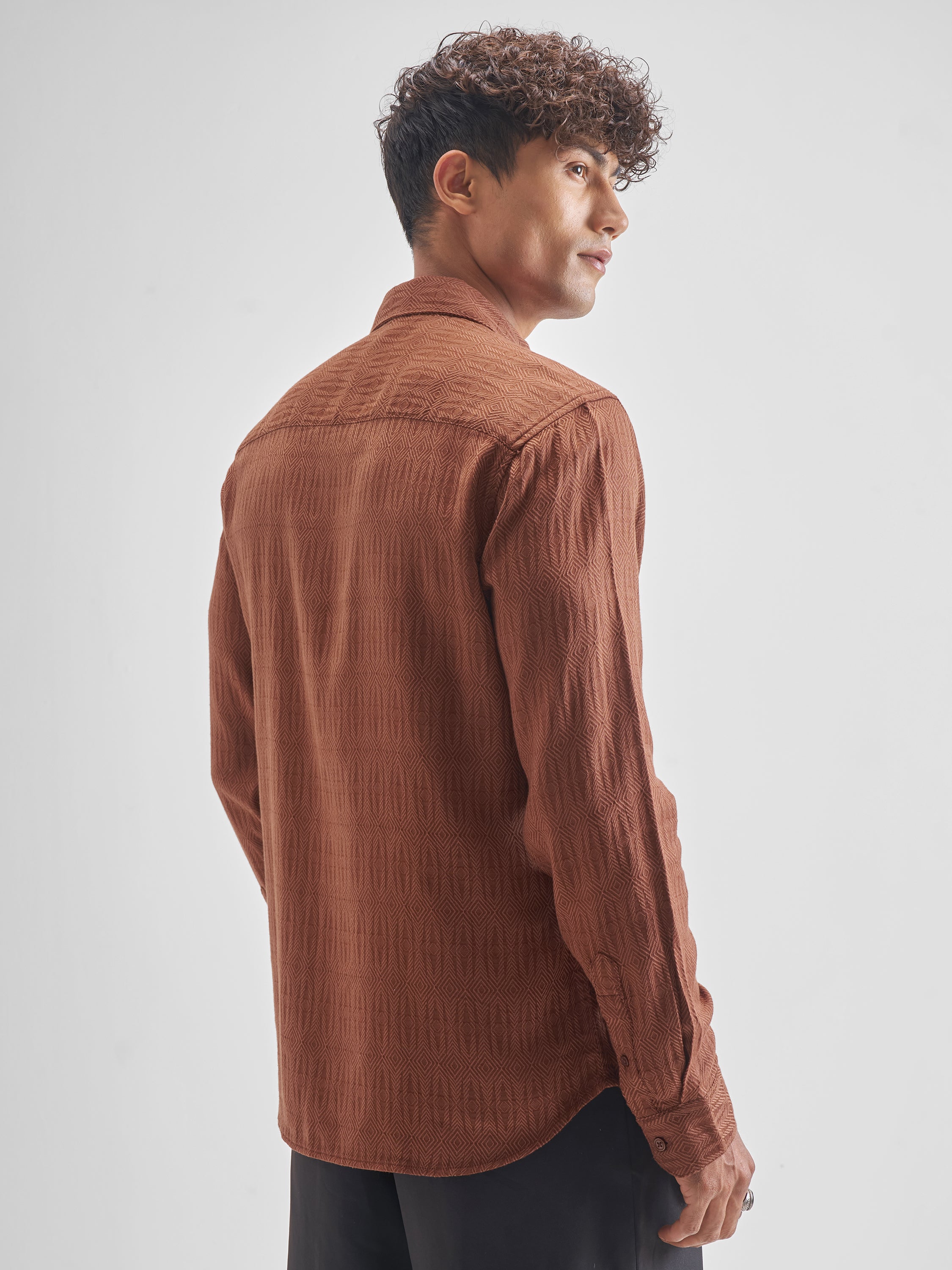 Highlander Men Rust Printed Relaxed Fit Casual Shirt - Rust - Image 3