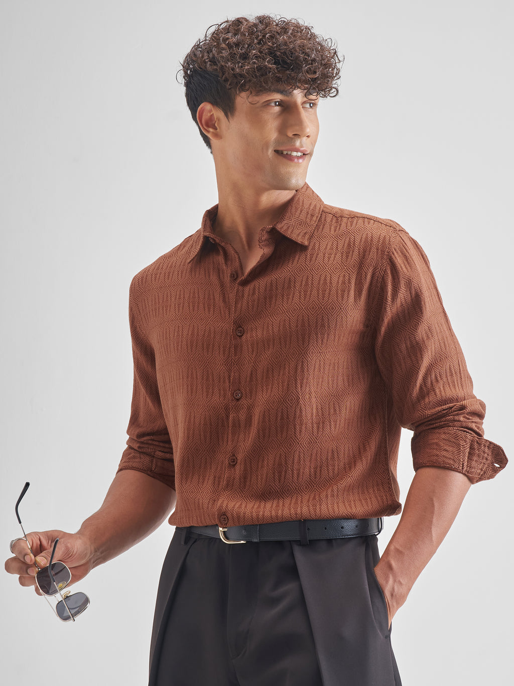 Highlander Men Rust Printed Relaxed Fit Casual Shirt - Rust - Image 4