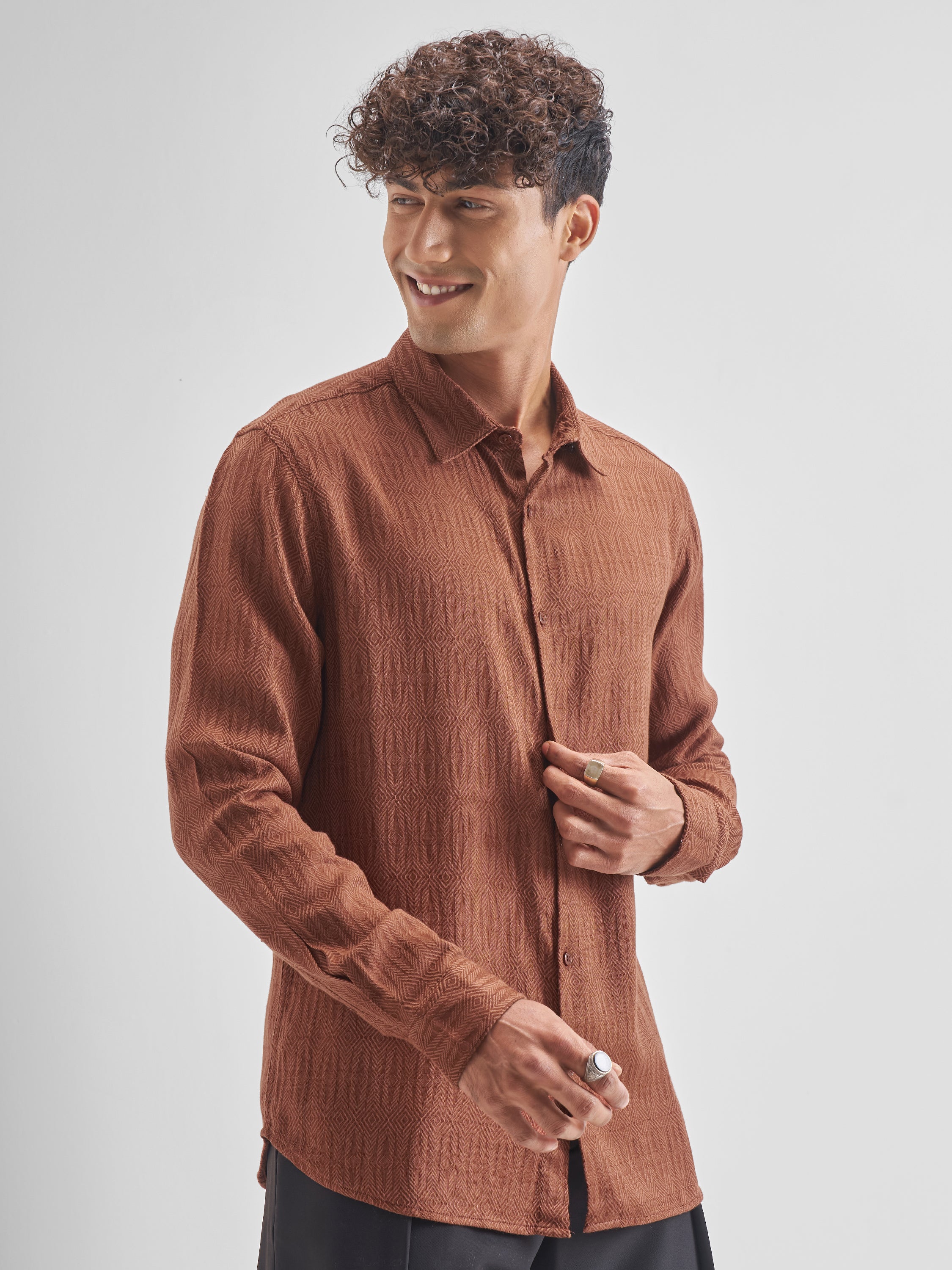 Highlander Men Rust Printed Relaxed Fit Casual Shirt - Rust - Image 6